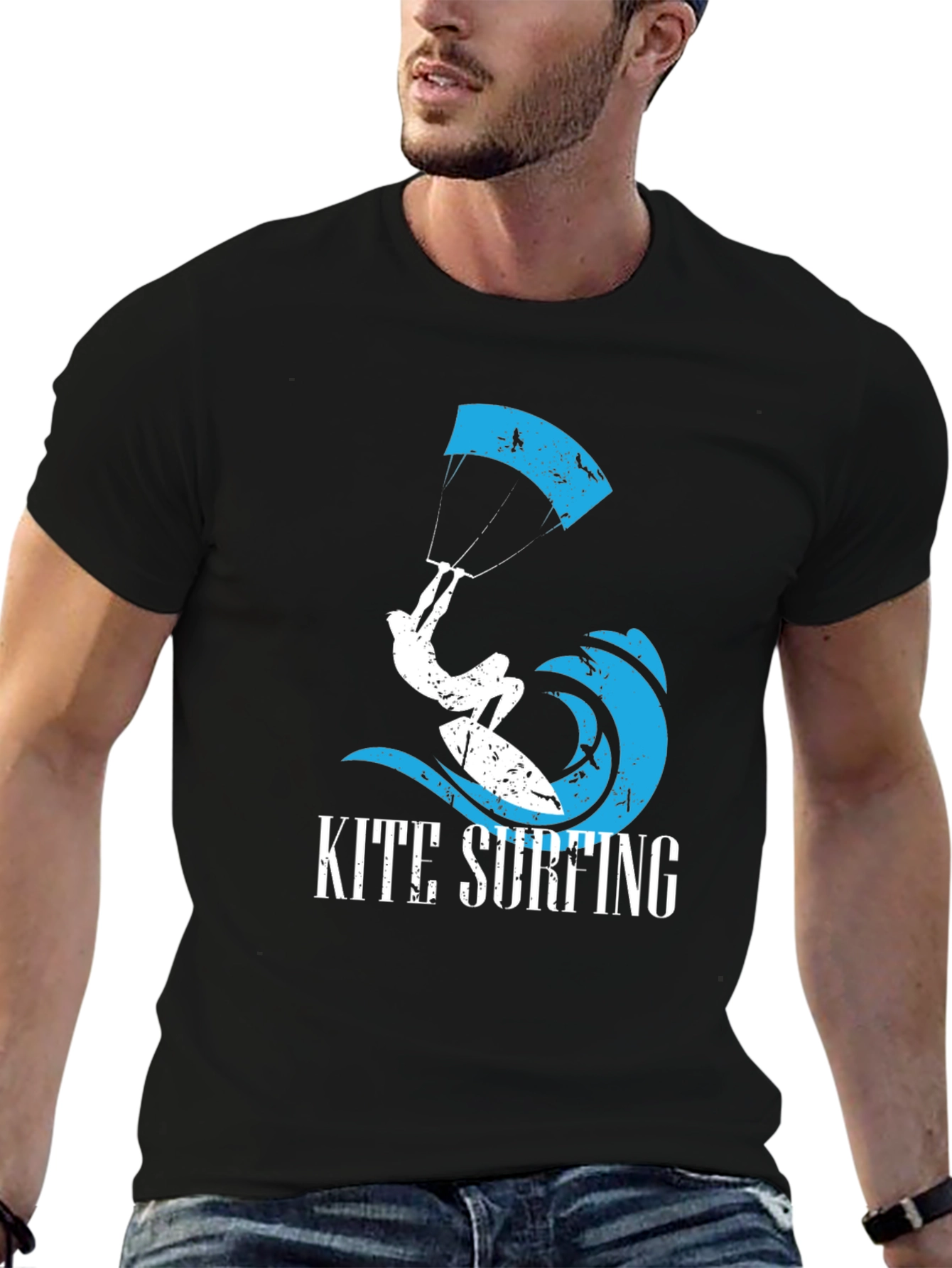 Kite Surfing Graphic T-Shirt - Black Cotton Tee