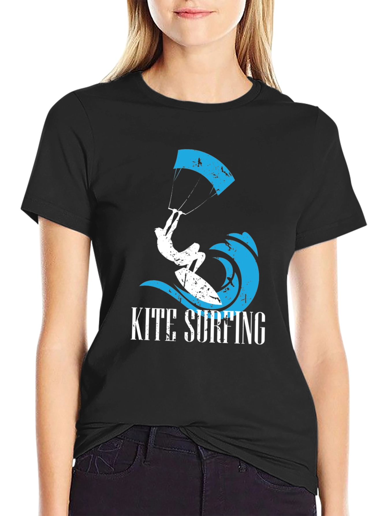 Kite Surfing Graphic T-Shirt - Black Cotton Tee