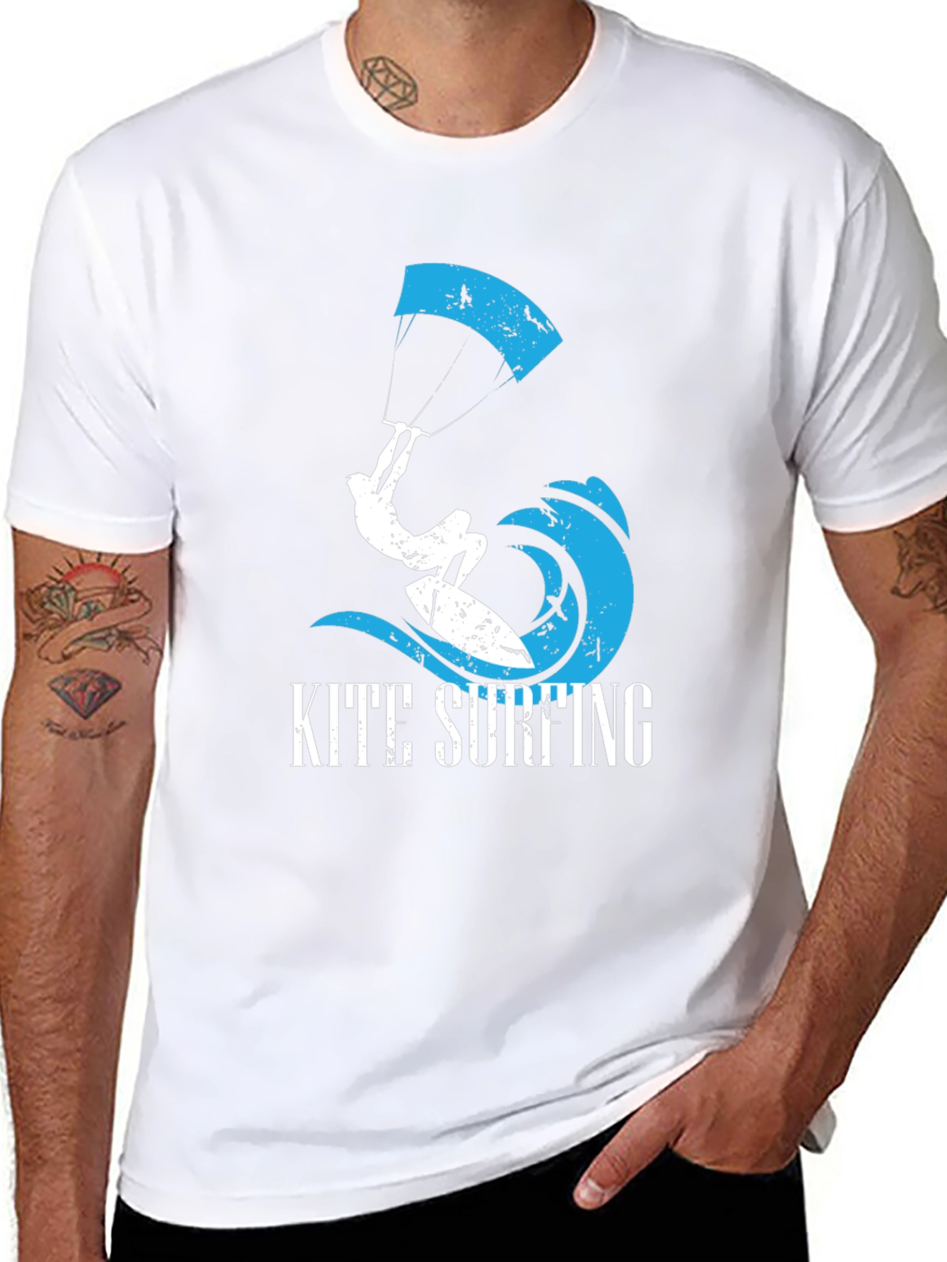 Kite Surfing Graphic T-Shirt - Black Cotton Tee