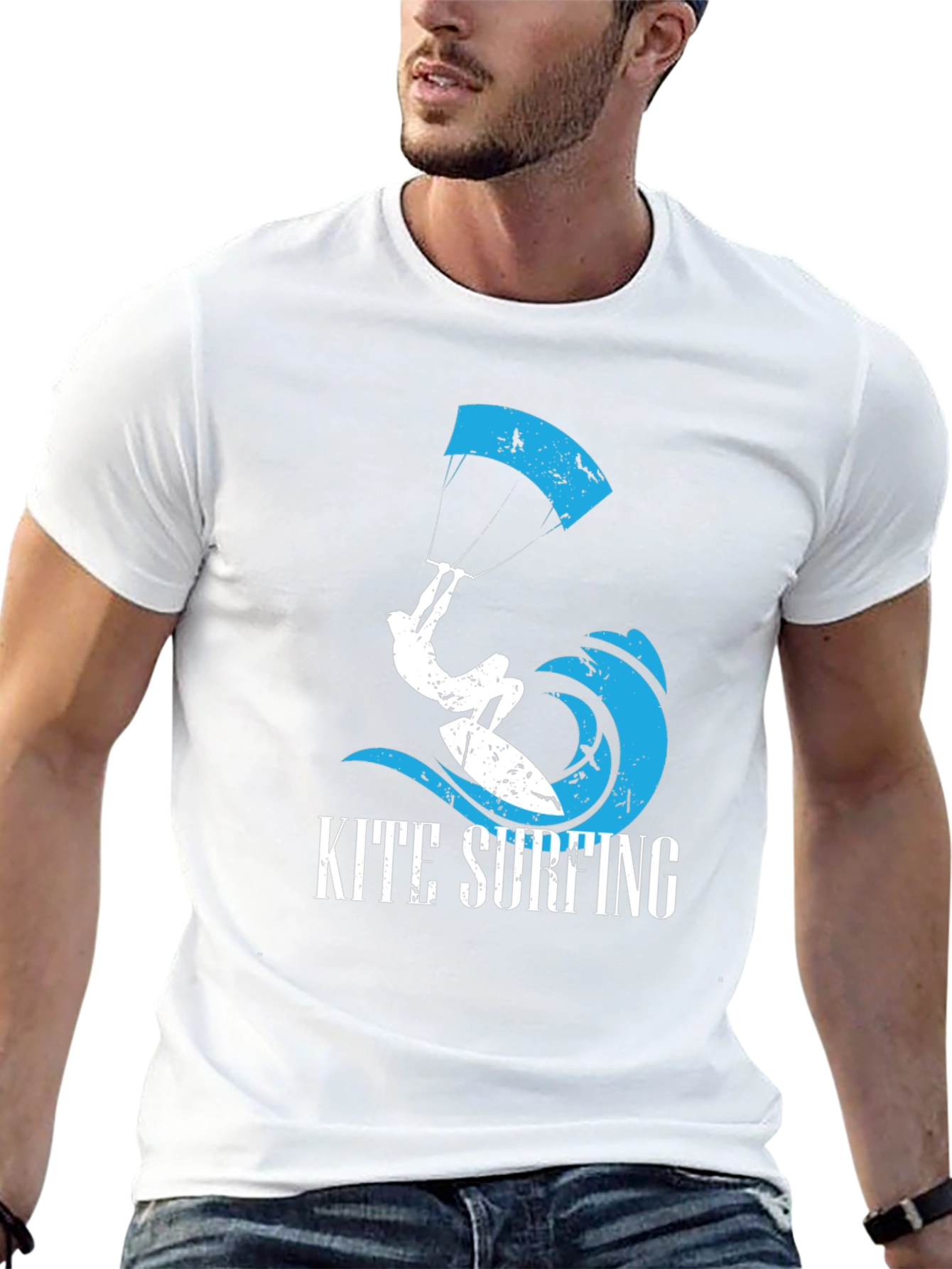 Kite Surfing Graphic T-Shirt - Black Cotton Tee