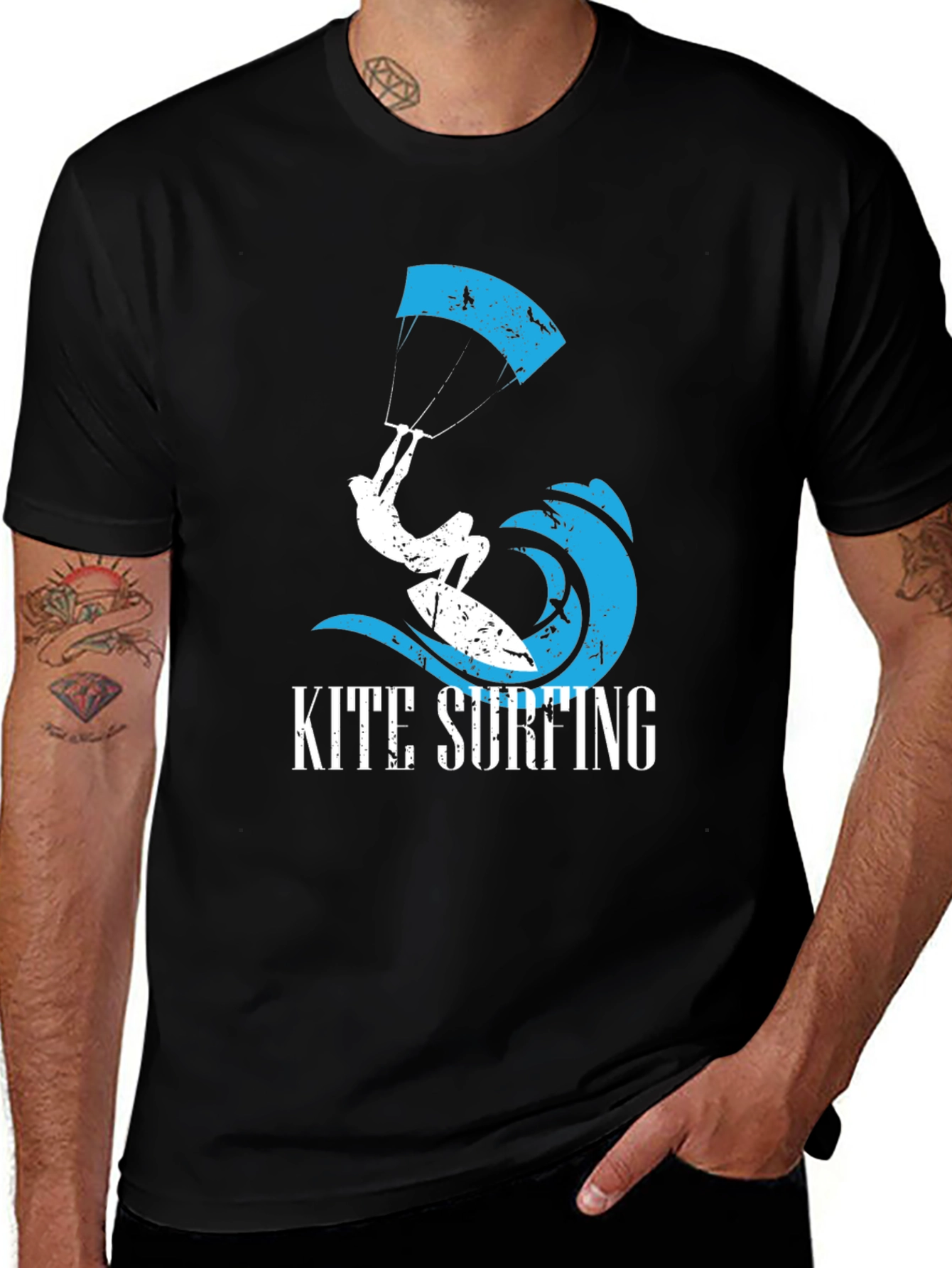 Kite Surfing Graphic T-Shirt - Black Cotton Tee