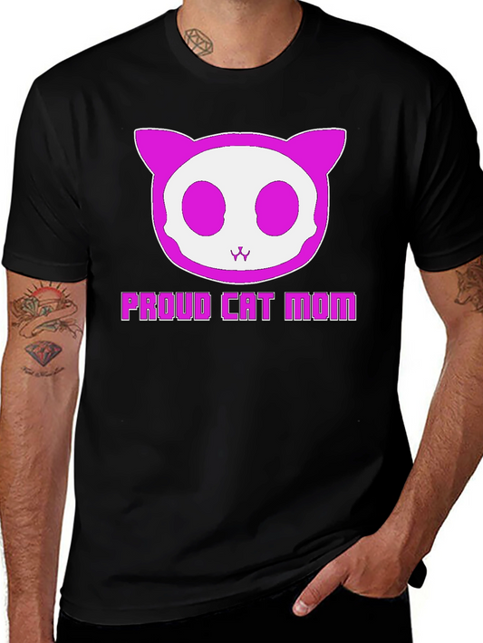 Proud Cat Mom Graphic Tee - Unique Skull Cat Design