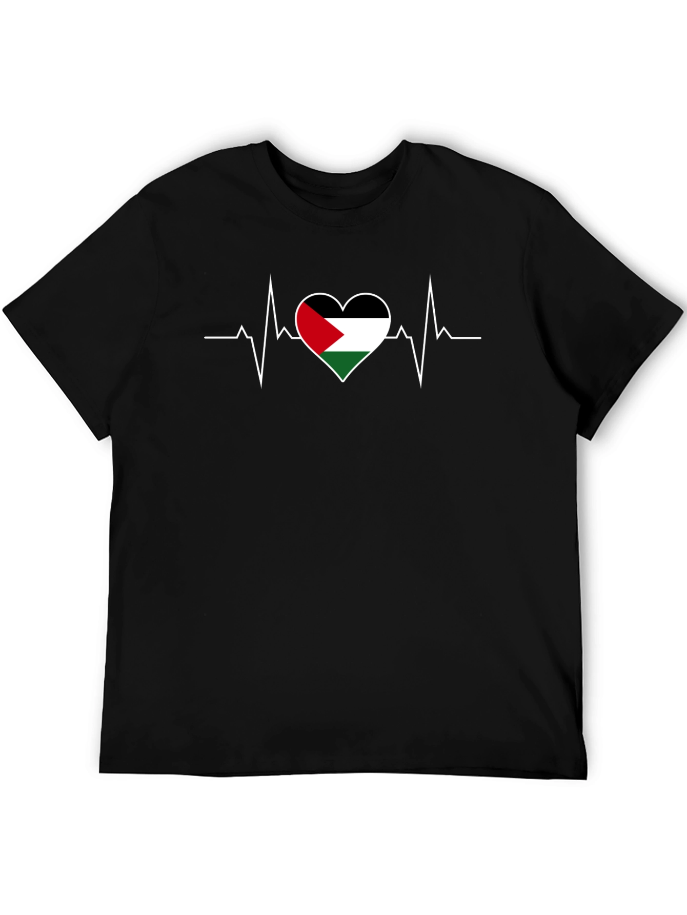 Palestine Flag Heartbeat T-Shirt - Black