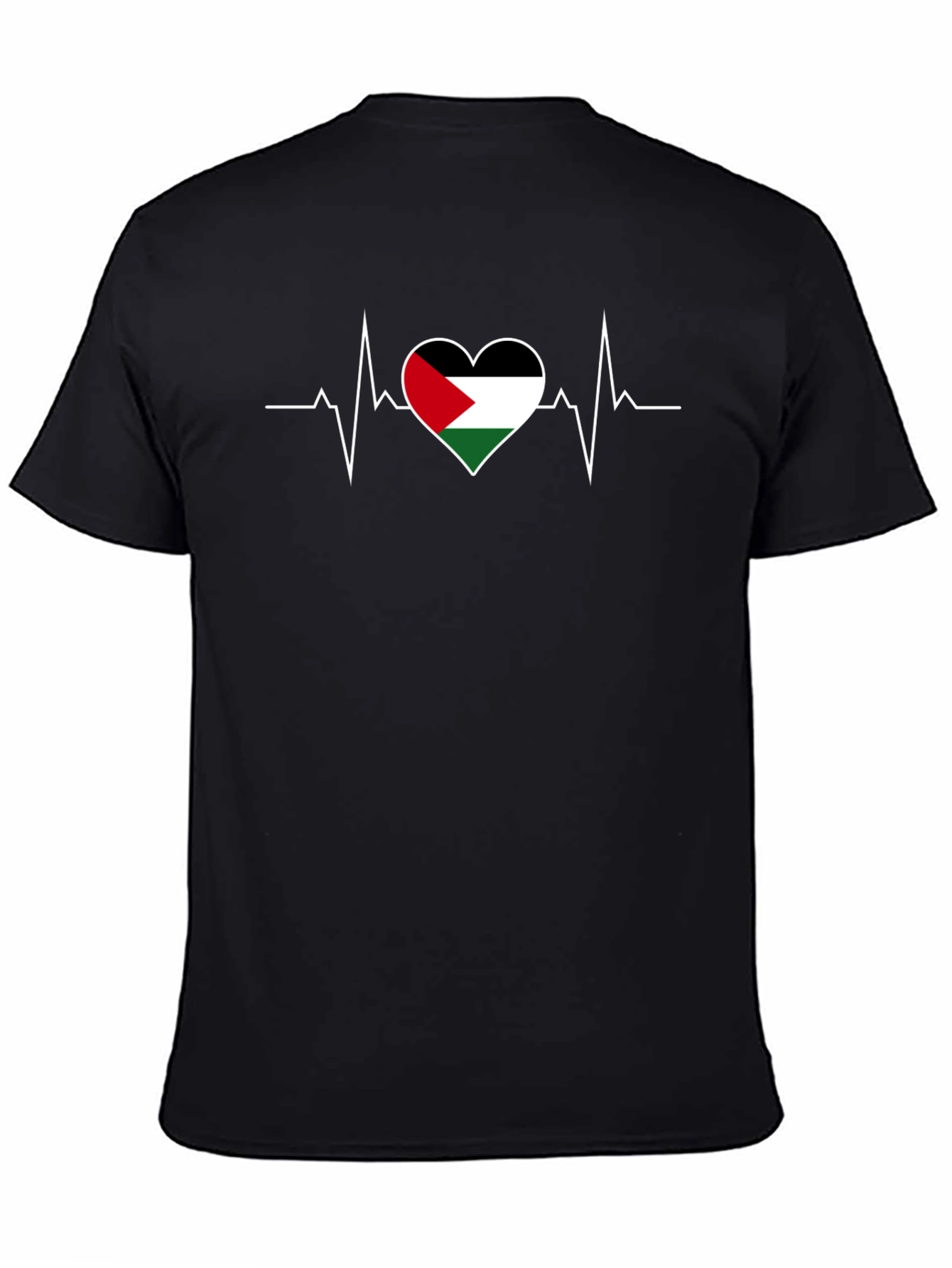 Palestine Flag Heartbeat T-Shirt - Black