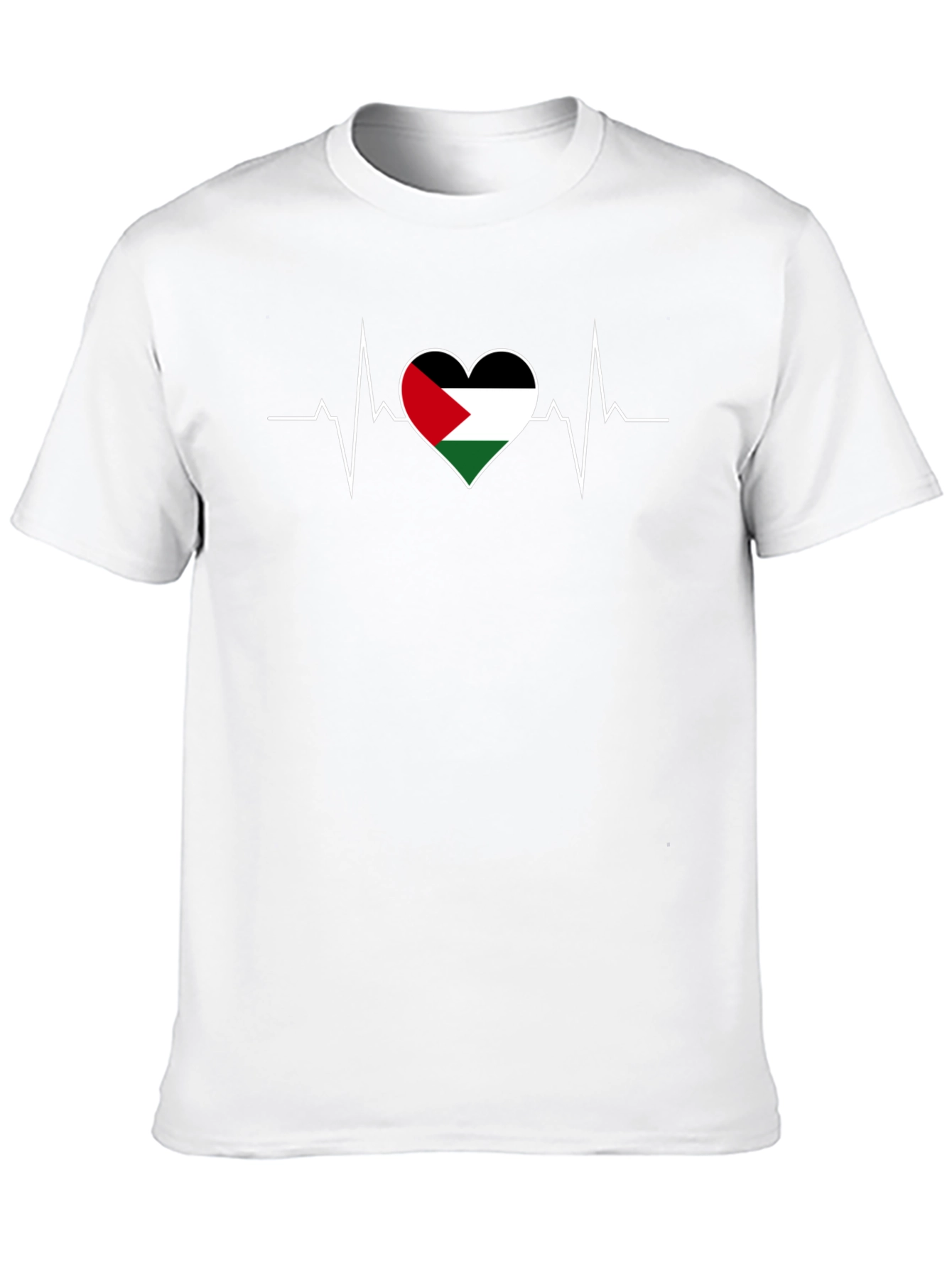 Palestine Flag Heartbeat T-Shirt - Black