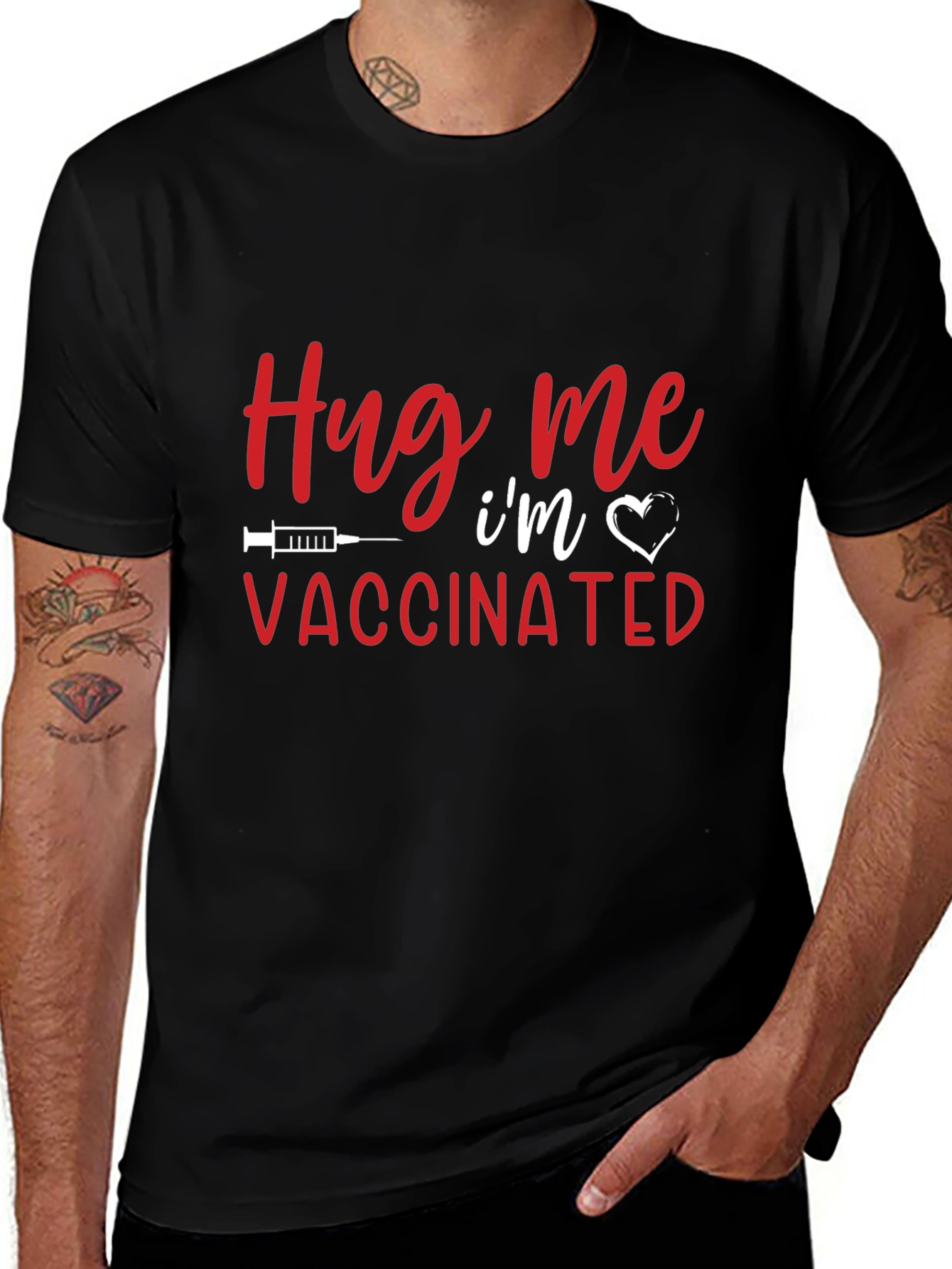 Hug Me Im Vaccinated Black T-Shirt