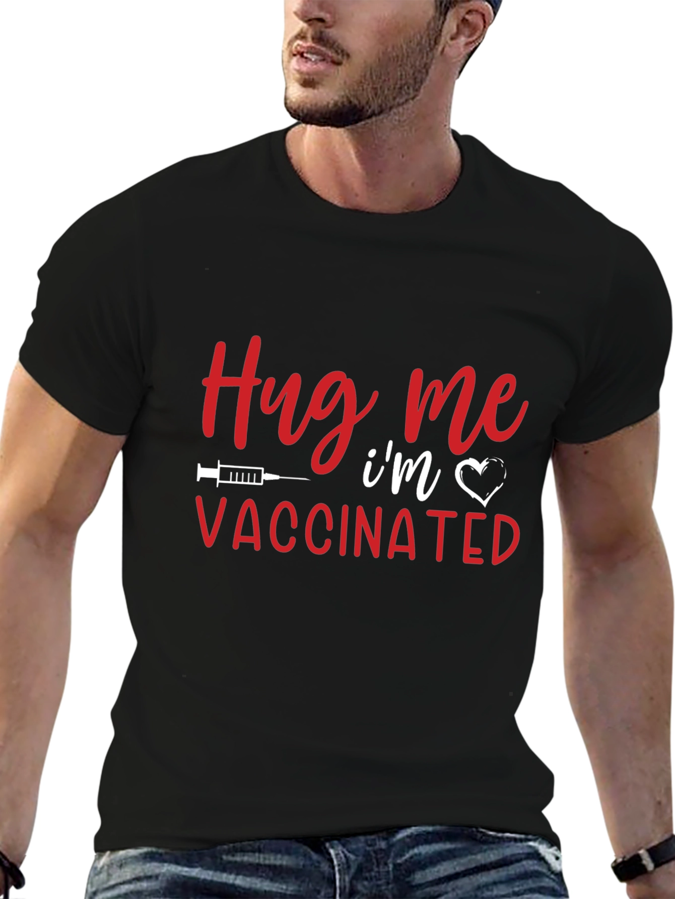Hug Me Im Vaccinated Black T-Shirt