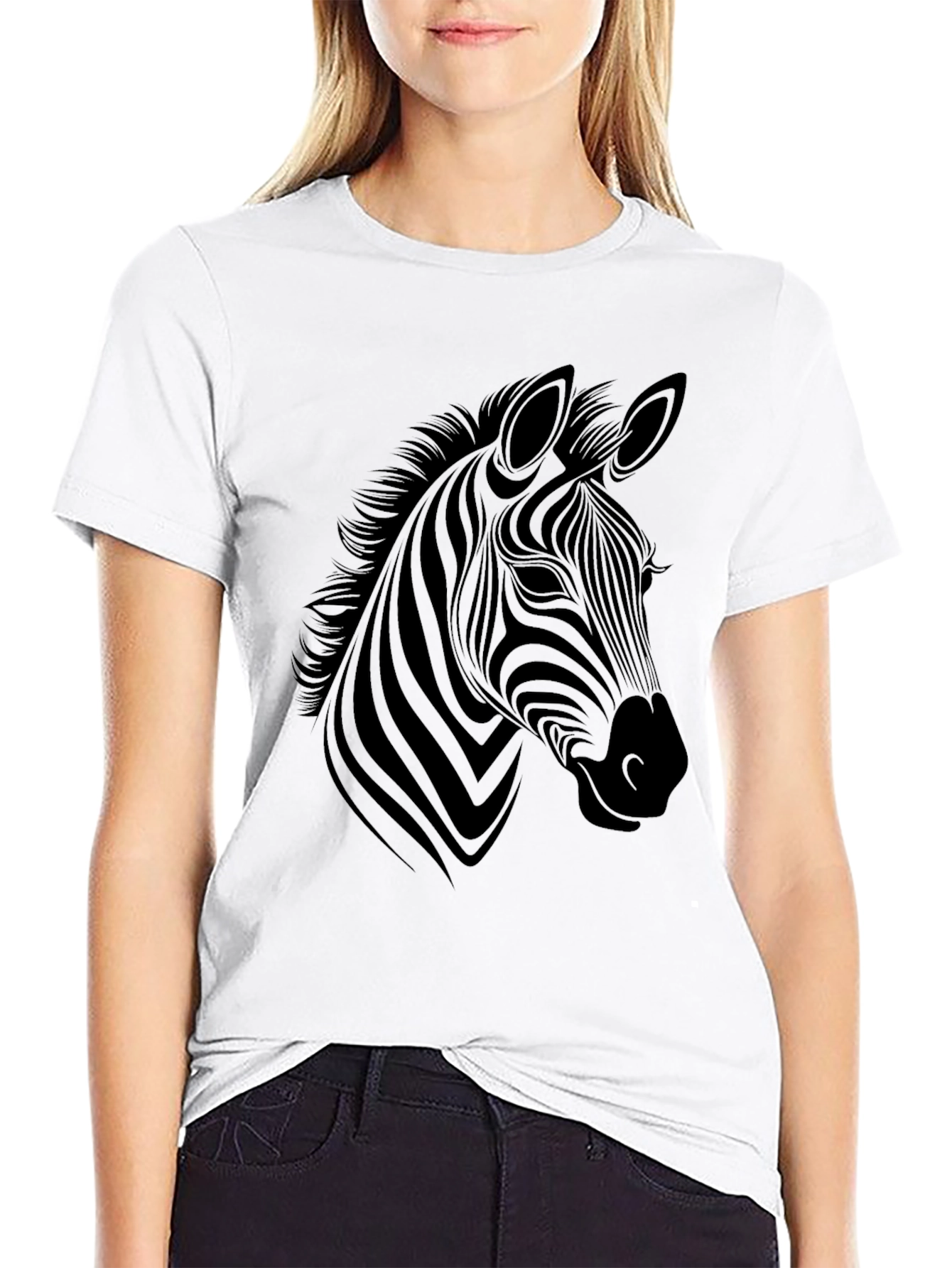 Stylish Zebra Graphic Tee - Black Cotton Blend