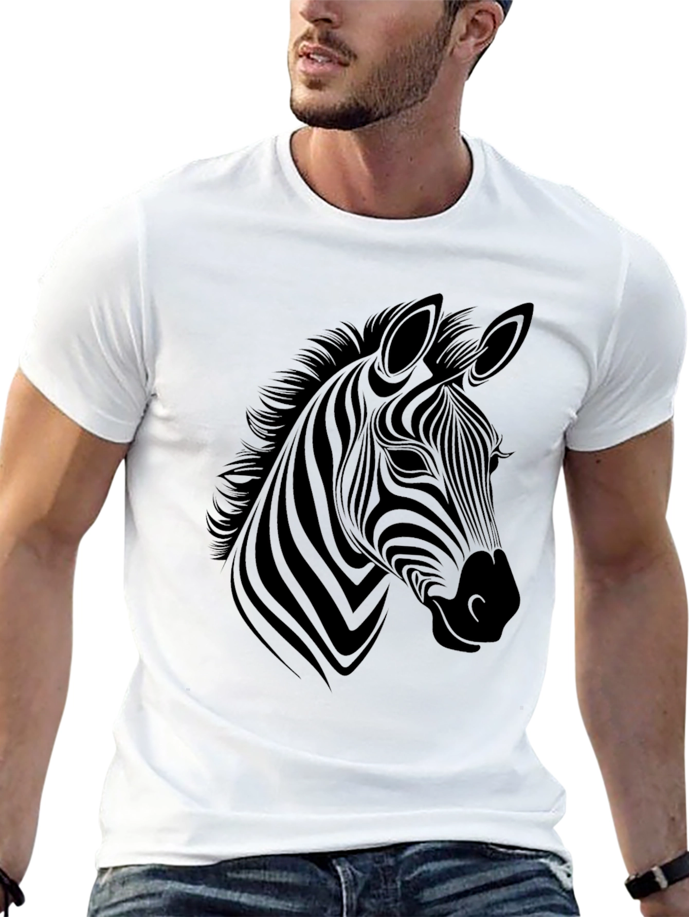 Stylish Zebra Graphic Tee - Black Cotton Blend