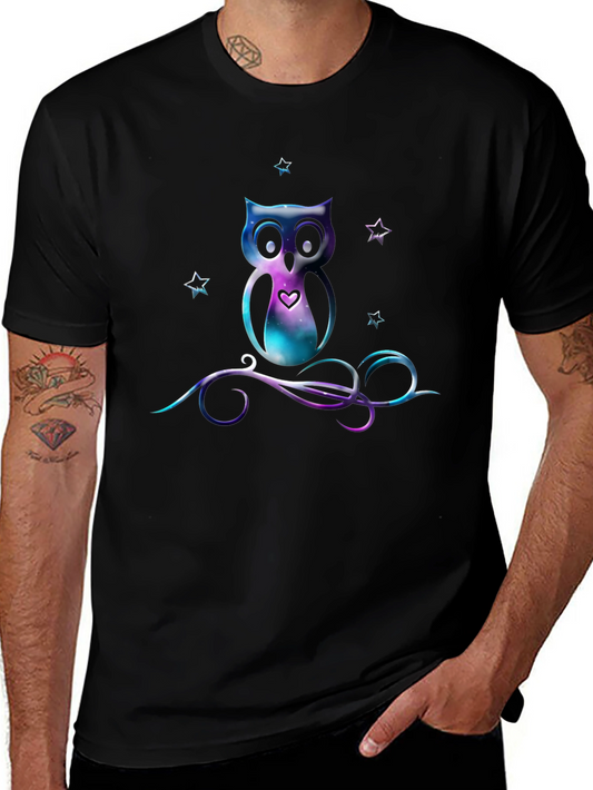 Galaxy Owl Graphic Tee - Stylish Mens Black T-Shirt