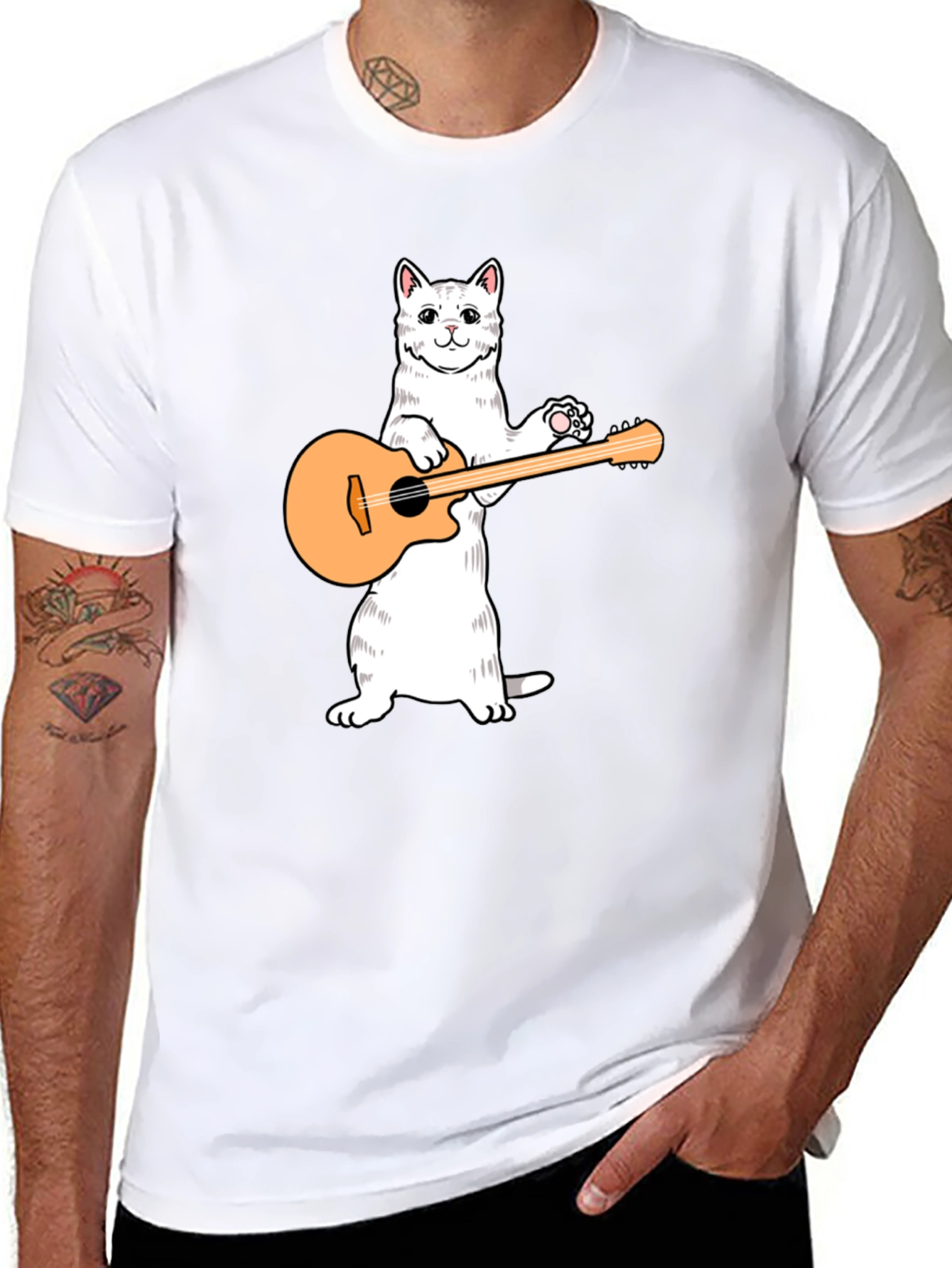 Cat Playing Guitar Graphic T-Shirt