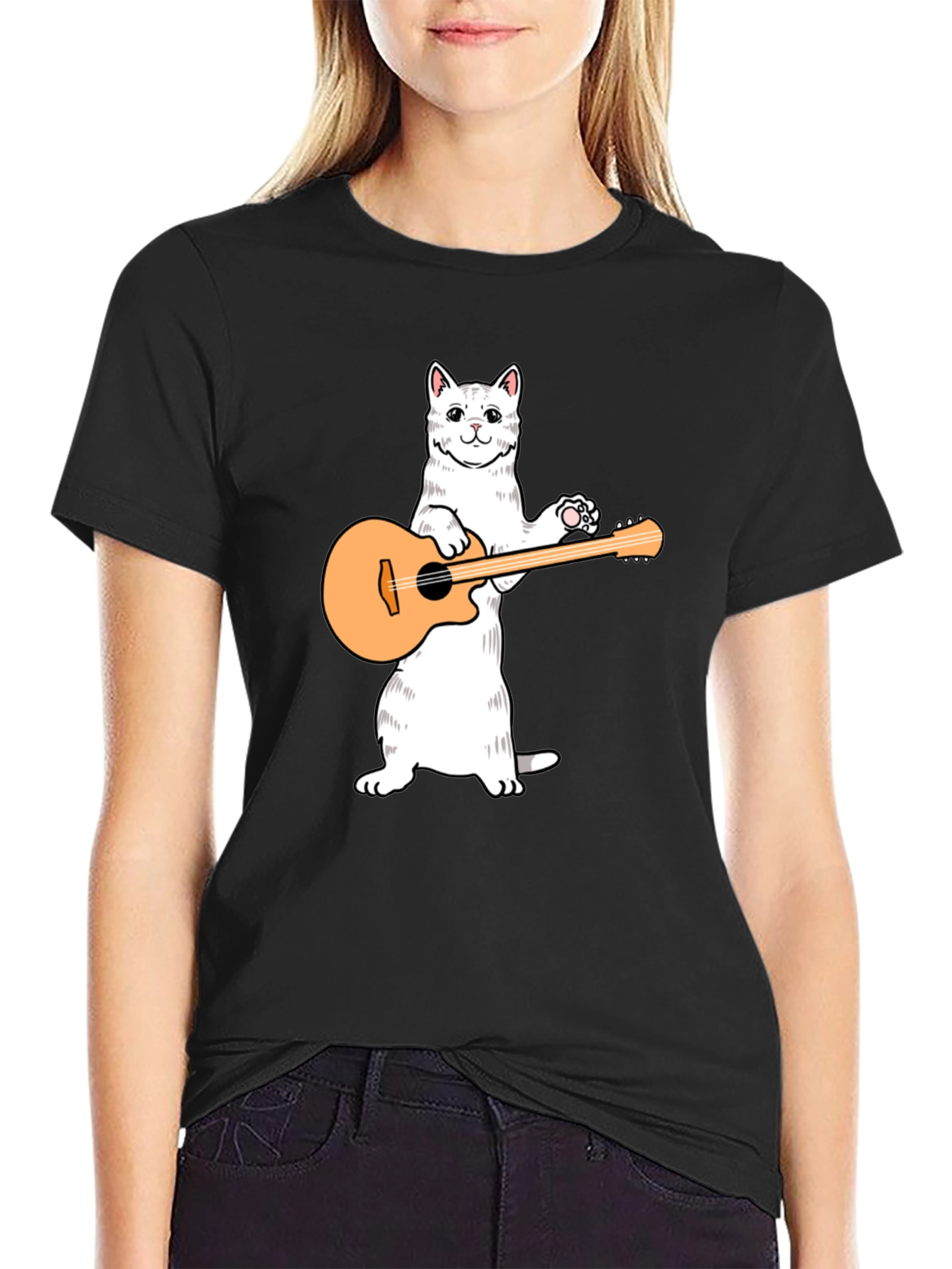 Cat Playing Guitar Graphic T-Shirt