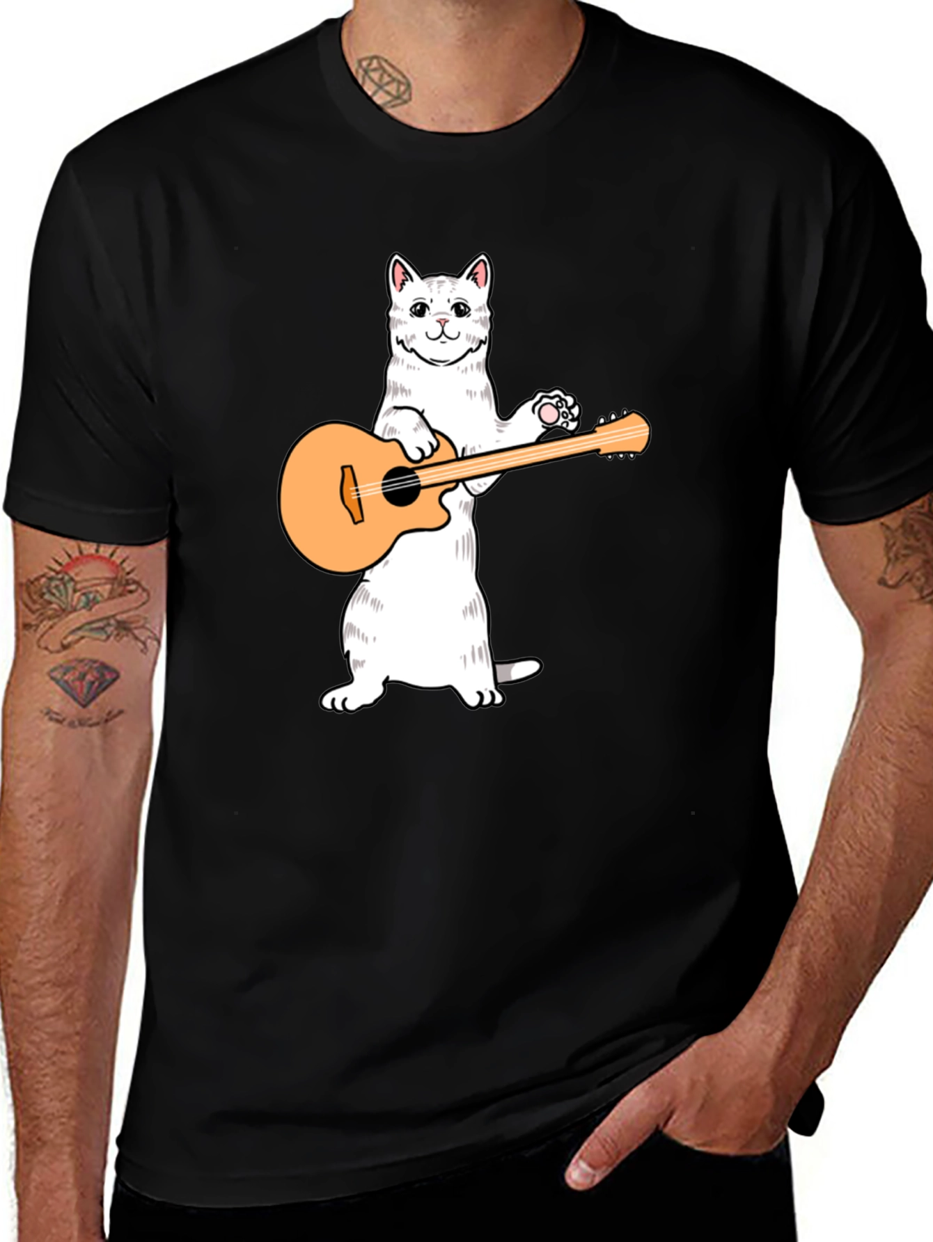 Cat Playing Guitar Graphic T-Shirt