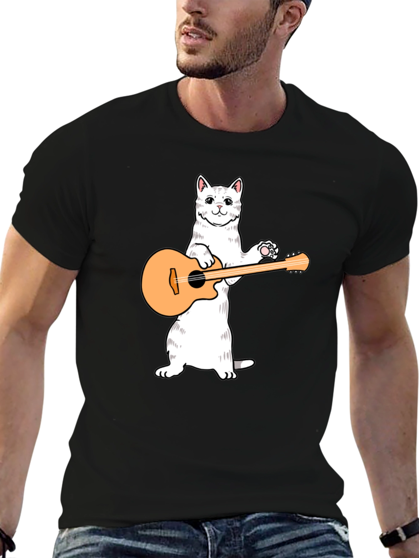 Cat Playing Guitar Graphic T-Shirt