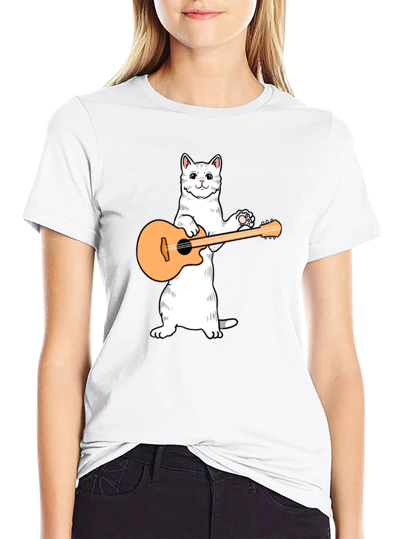 Cat Playing Guitar Graphic T-Shirt
