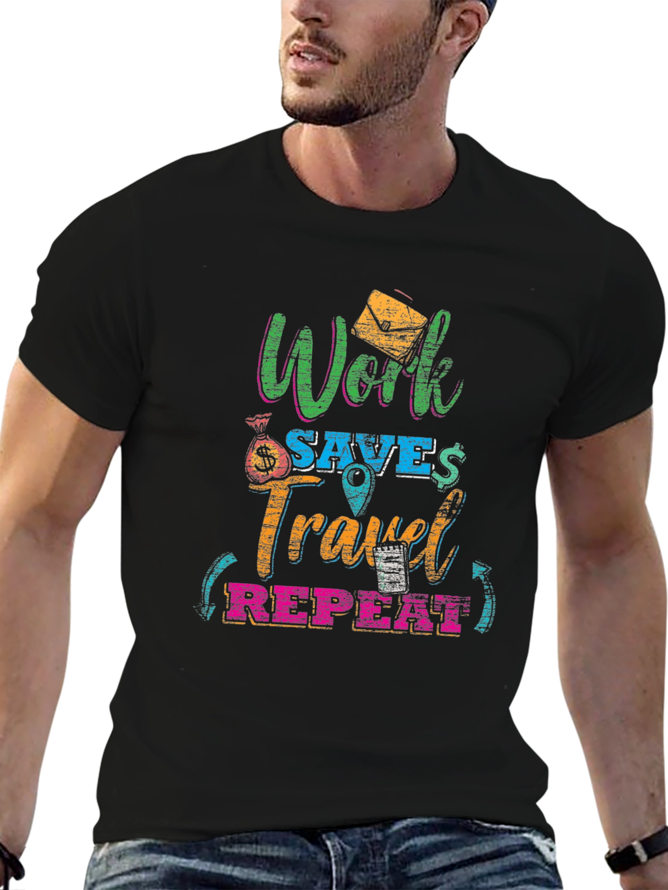 Work Saves Travel Repeat Graphic T-Shirt