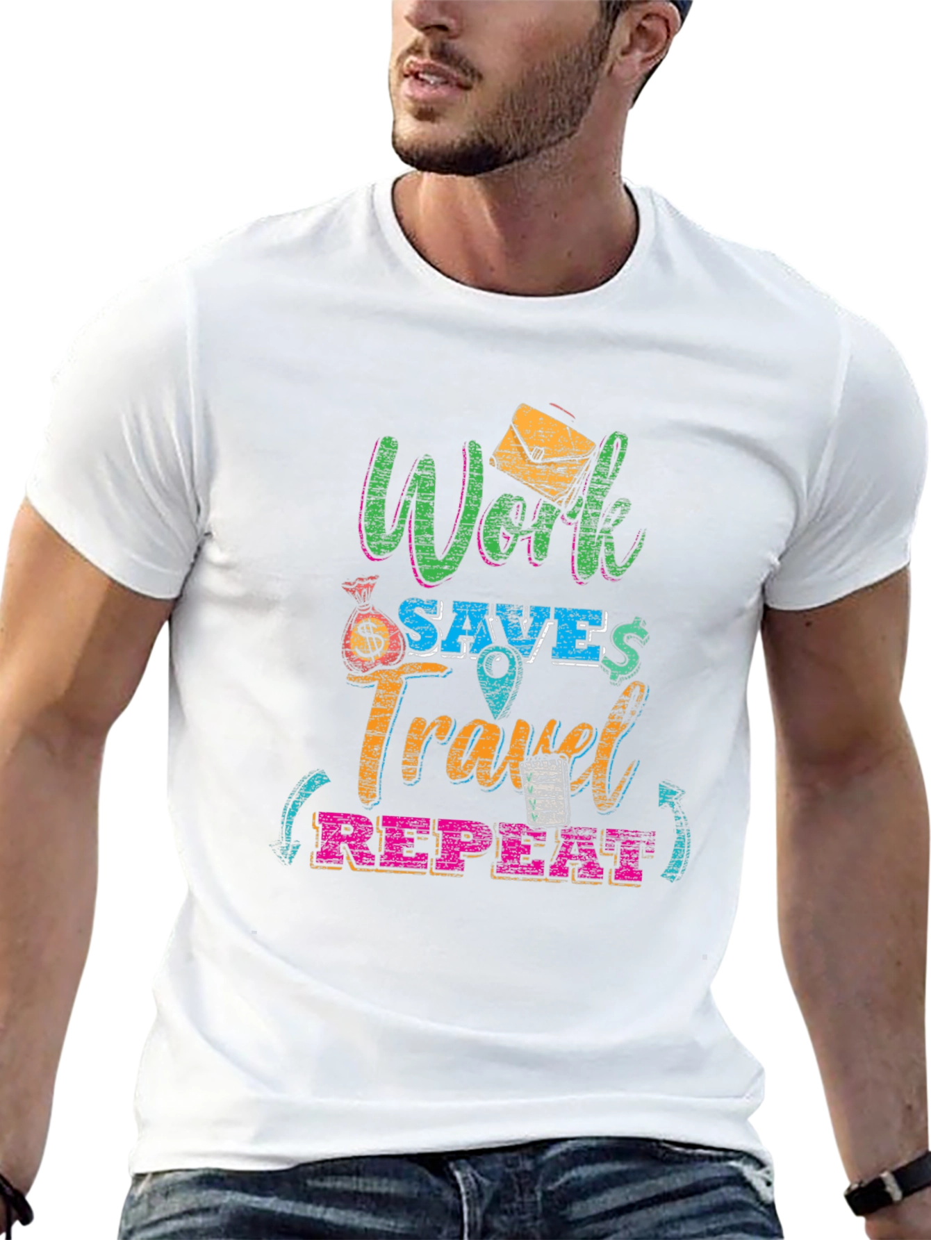 Work Saves Travel Repeat Graphic T-Shirt
