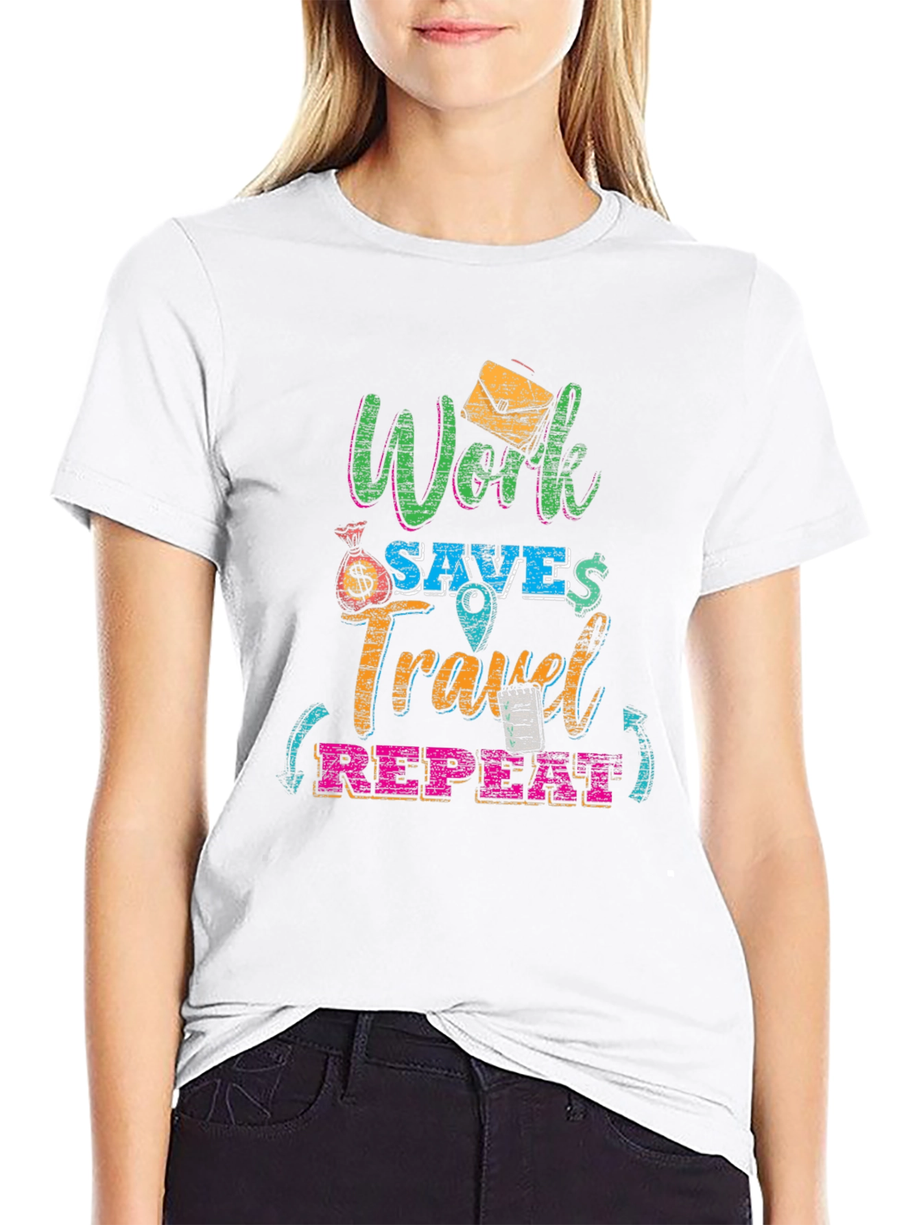 Work Saves Travel Repeat Graphic T-Shirt