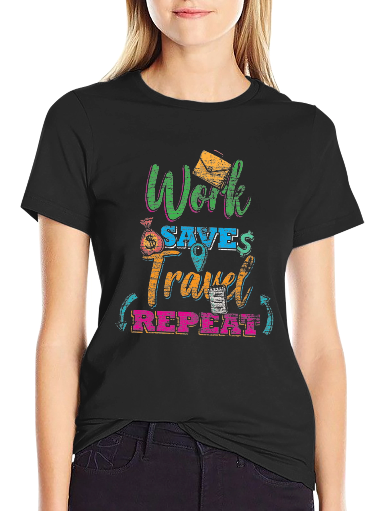 Work Saves Travel Repeat Graphic T-Shirt