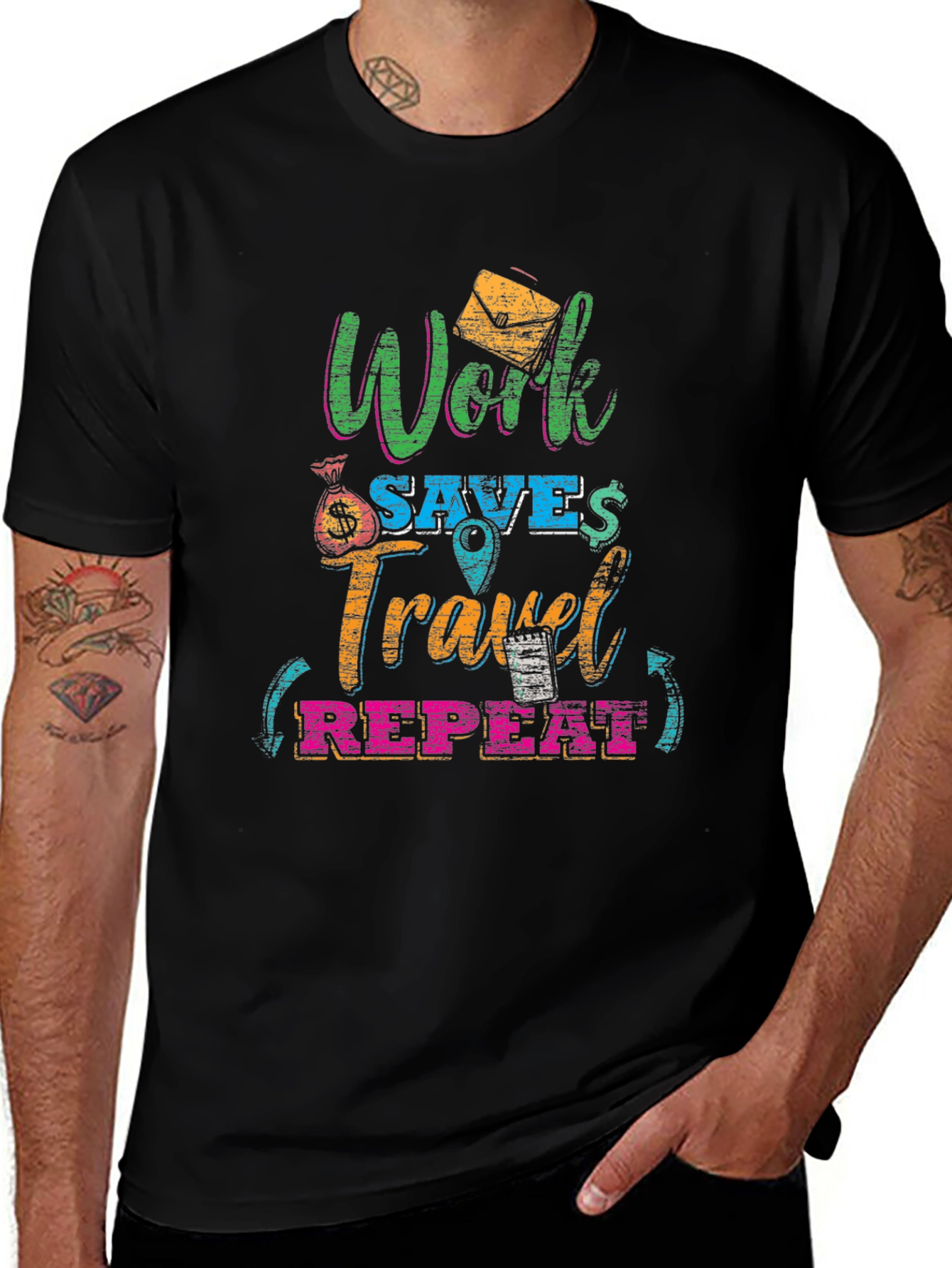 Work Saves Travel Repeat Graphic T-Shirt