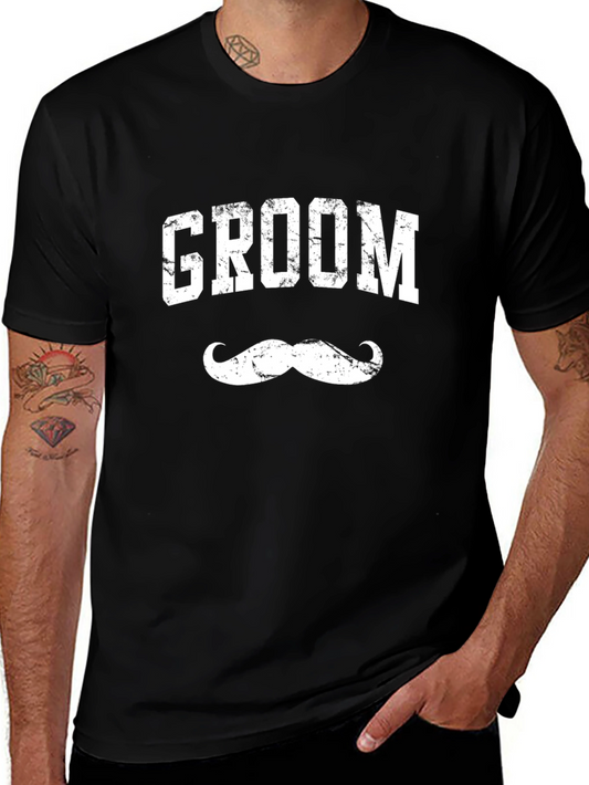 Groom Mustache Graphic Black T-Shirt