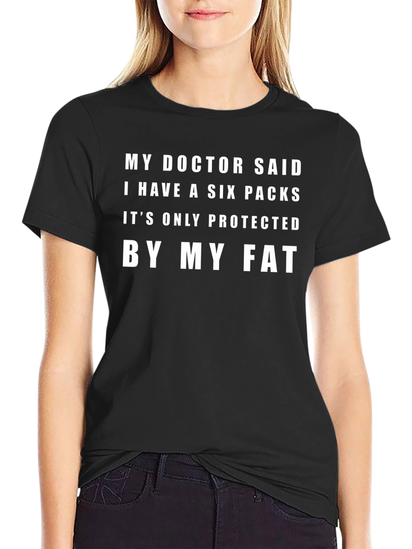 Six Pack Protected by Fat T-Shirt Funny Gym Tee