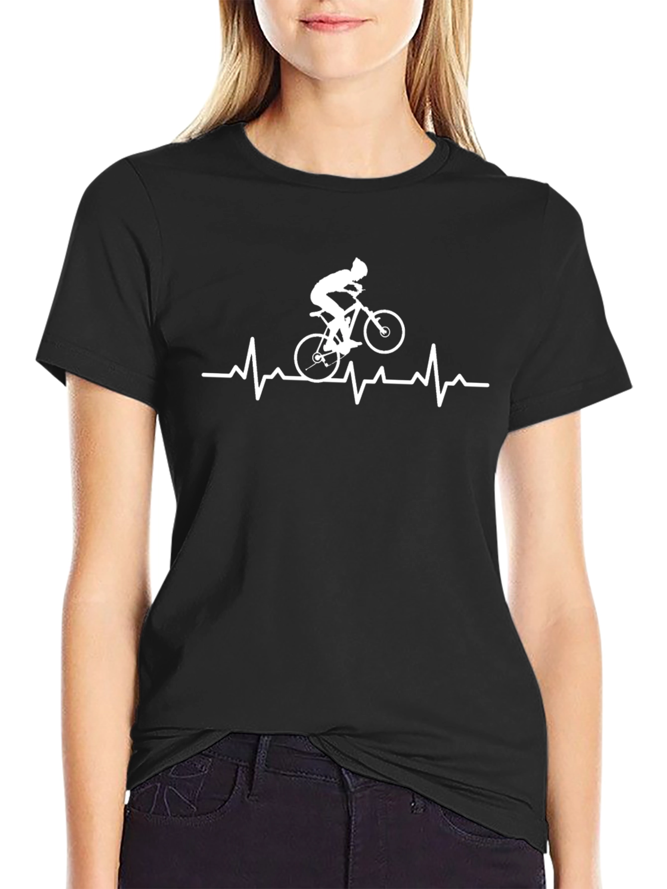 Cycling Heartbeat Graphic Tee - Black Cotton