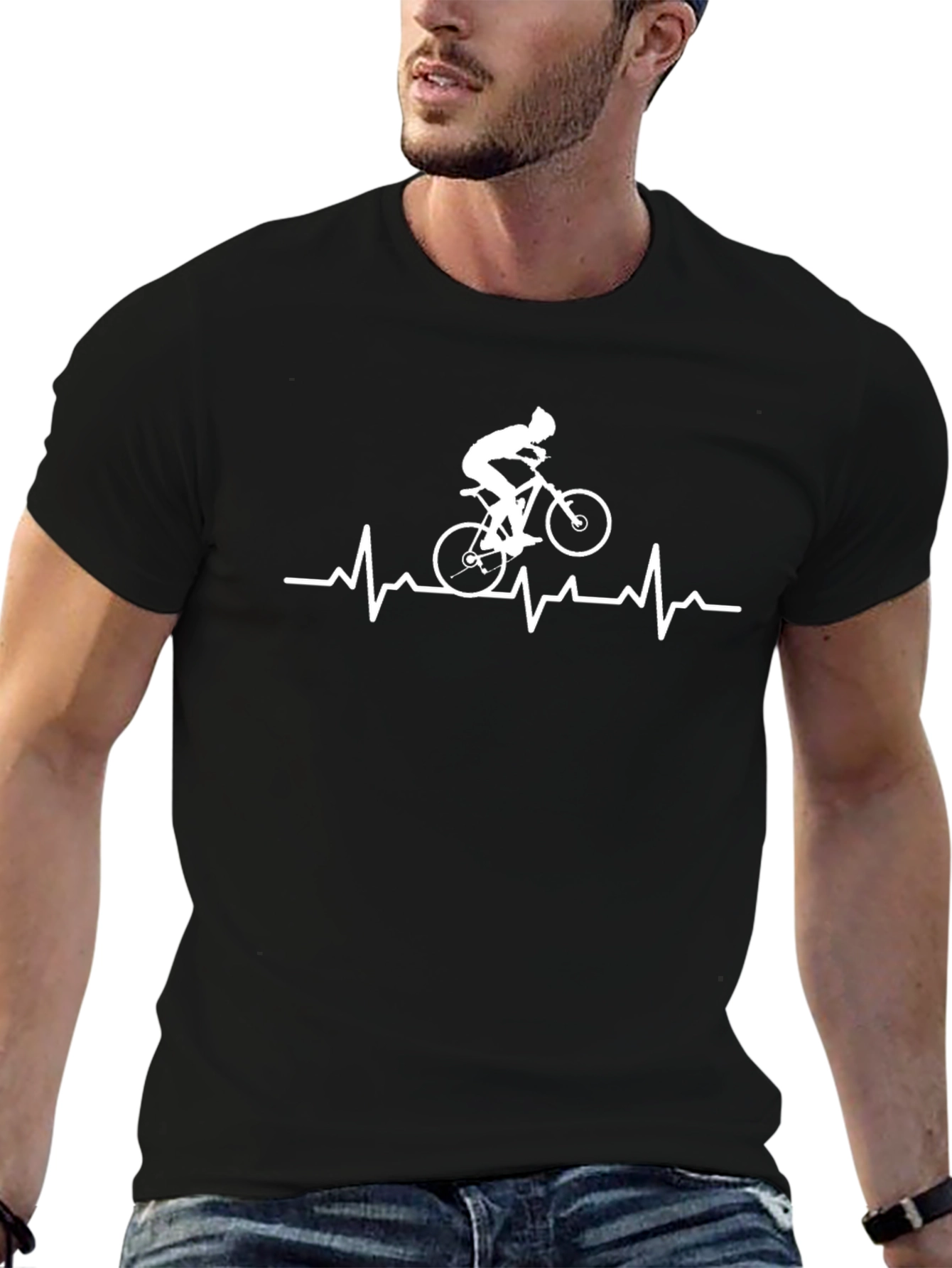 Cycling Heartbeat Graphic Tee - Black Cotton