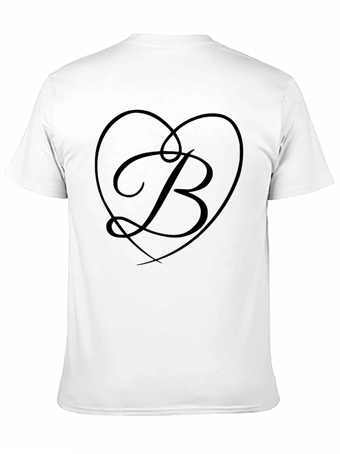 Elegant Black Tee with Heart Initial B Design