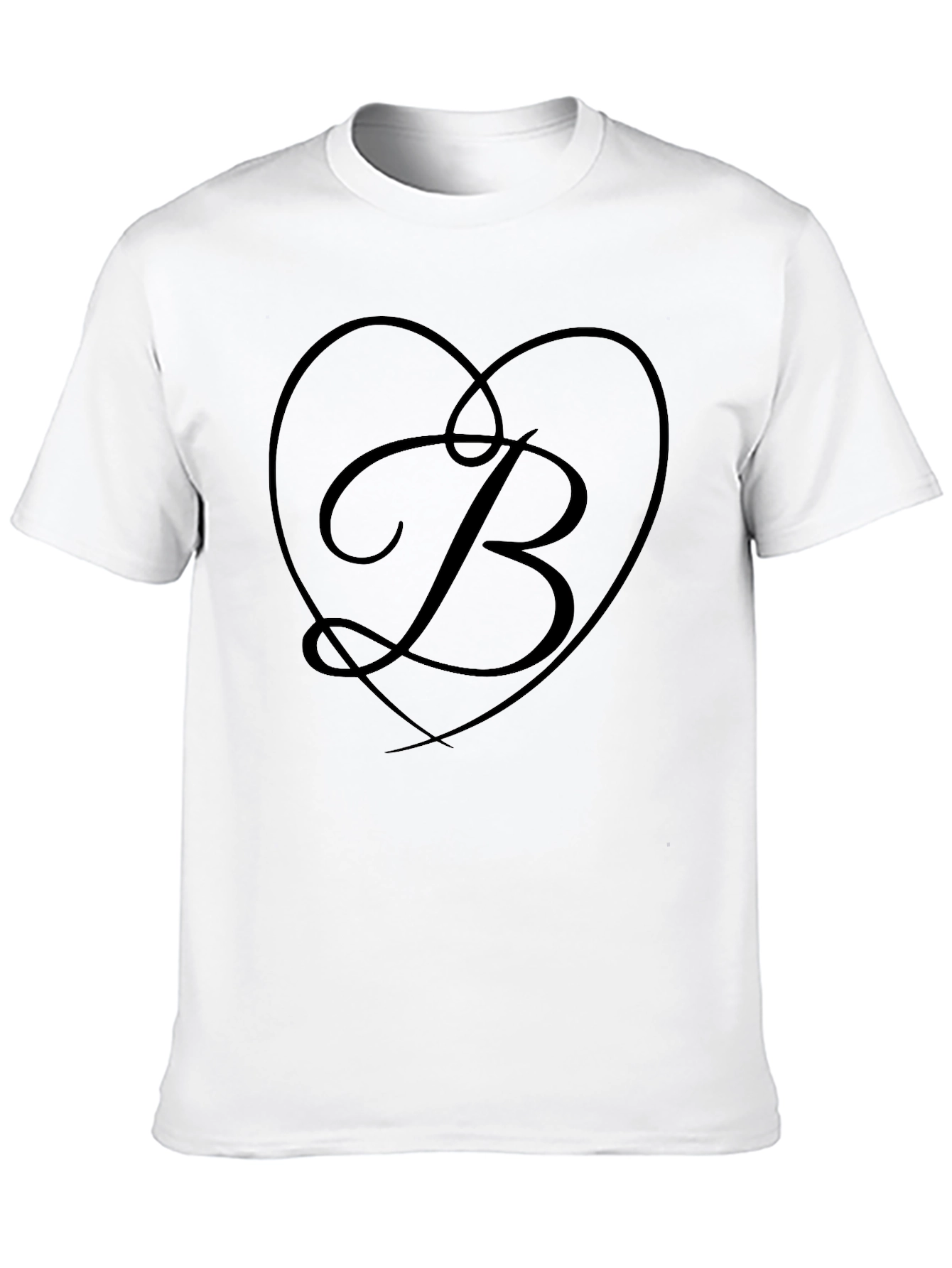 Elegant Black Tee with Heart Initial B Design