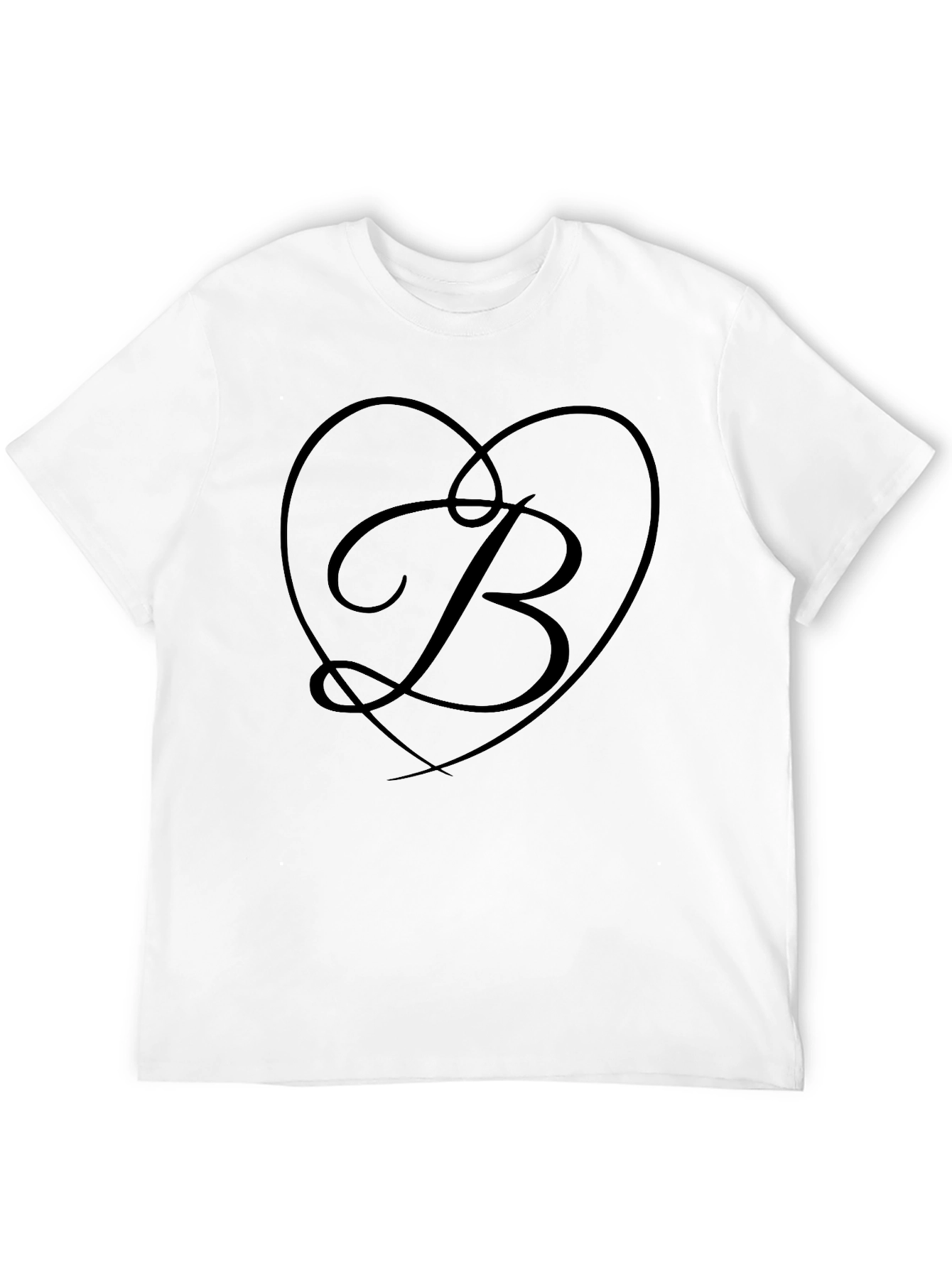 Elegant Black Tee with Heart Initial B Design