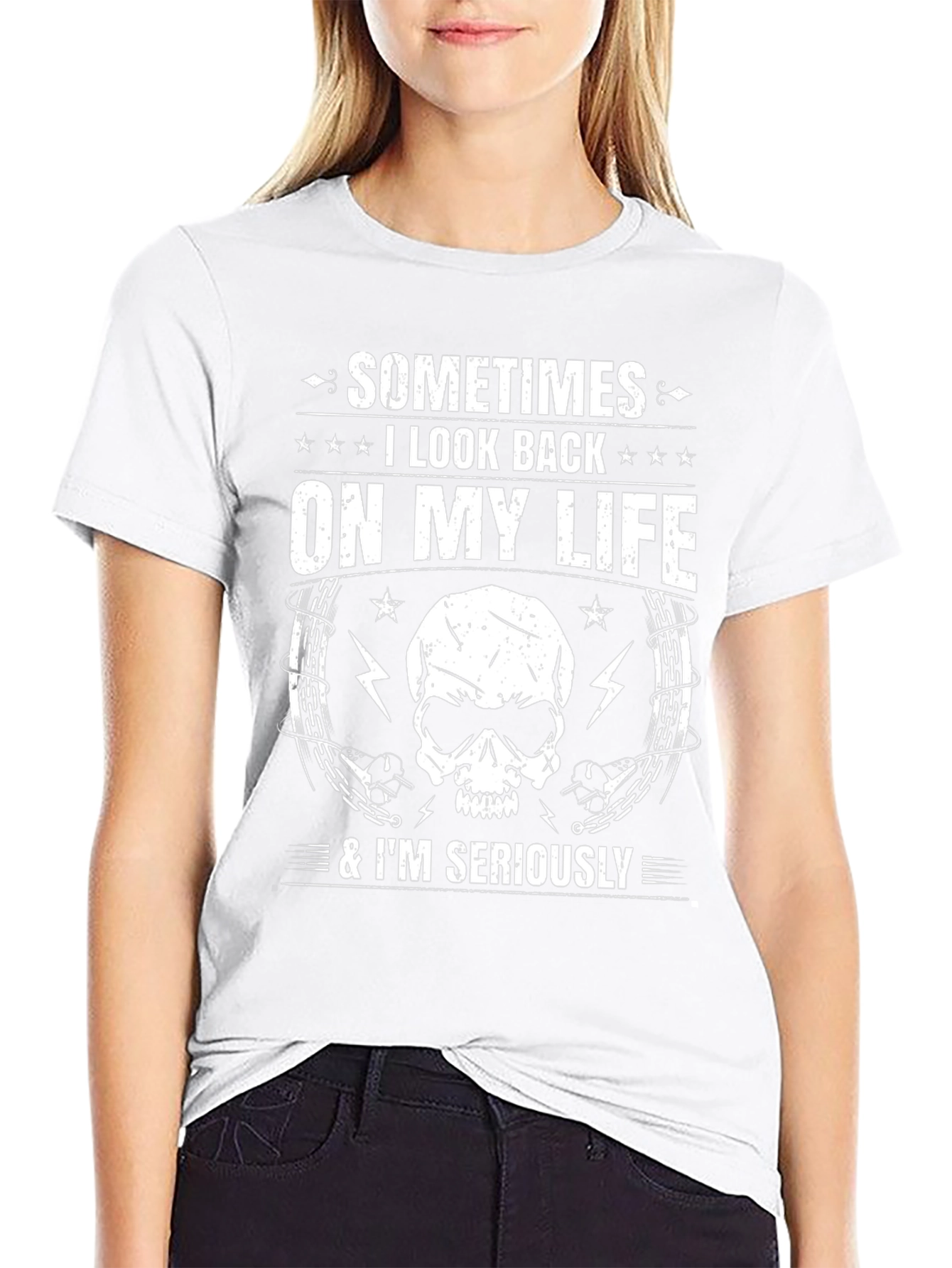 Skull Graphic T-Shirt - Sometimes I Look Back...