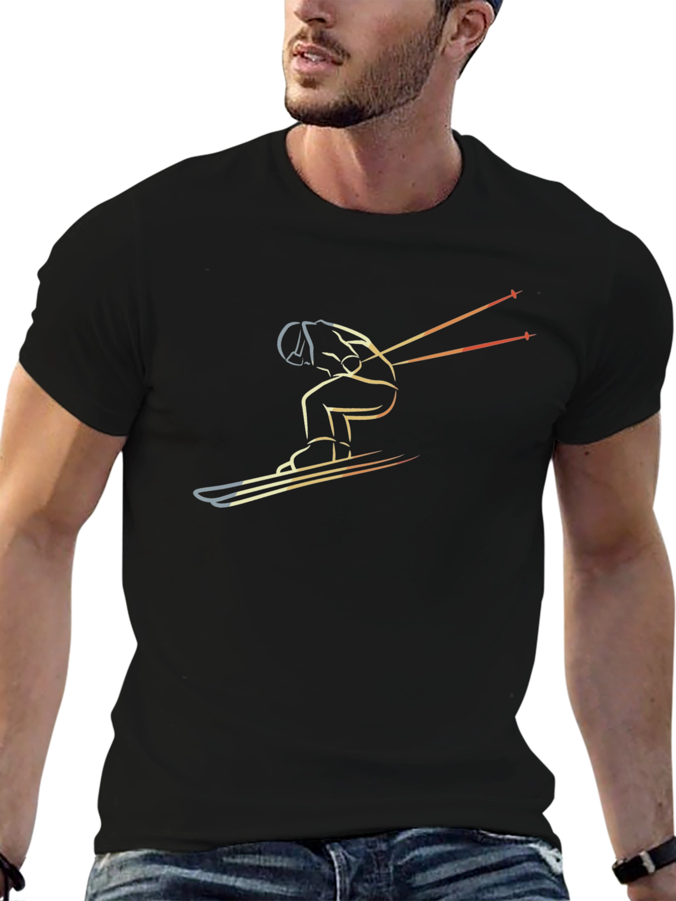 Mens Skiing Graphic T-Shirt - Black