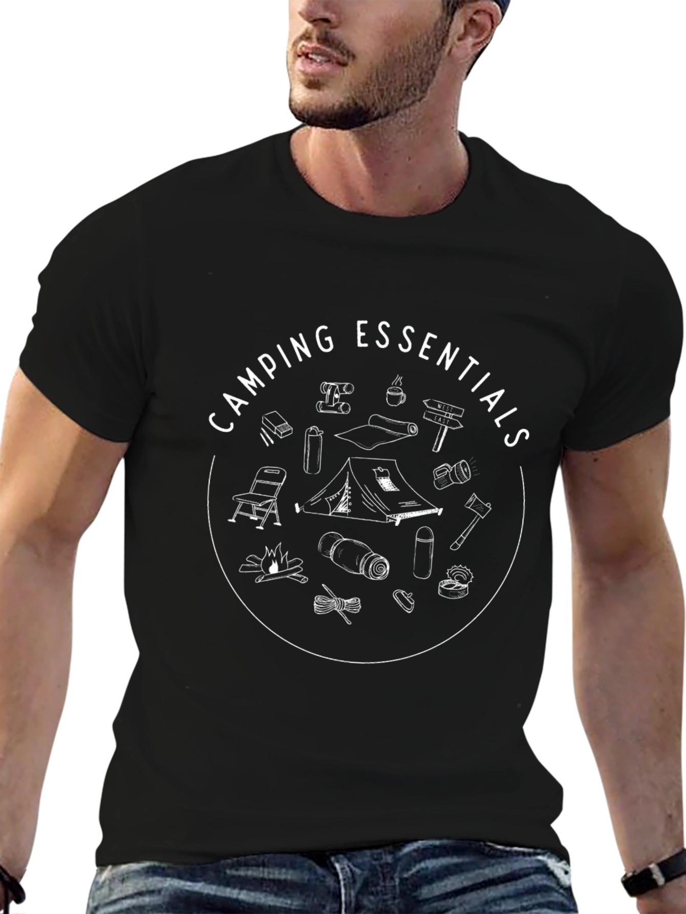 Camping Essentials Black Graphic T-Shirt