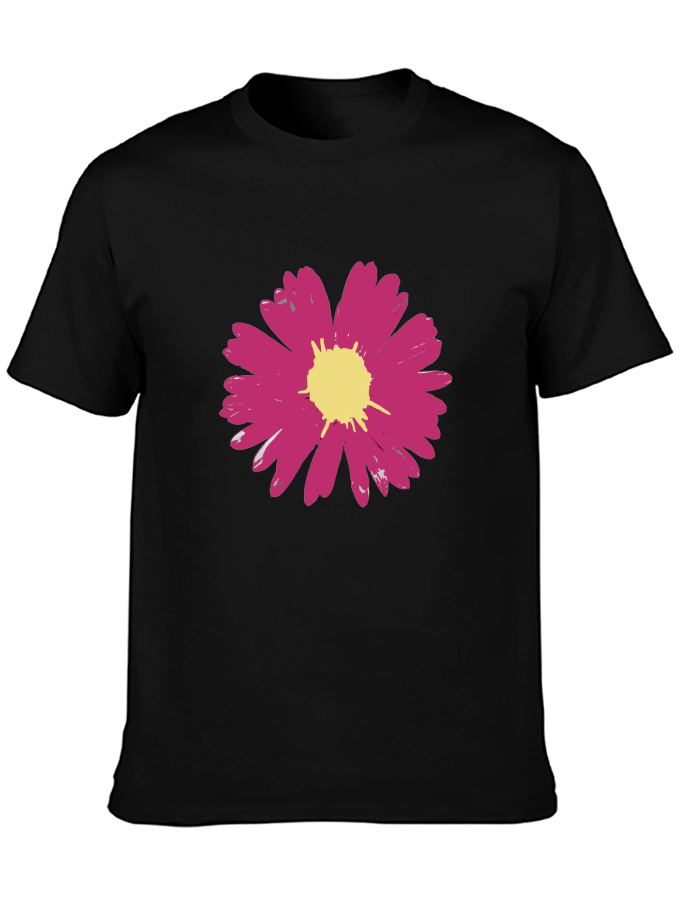 Pink Flower Graphic Black T-Shirt
