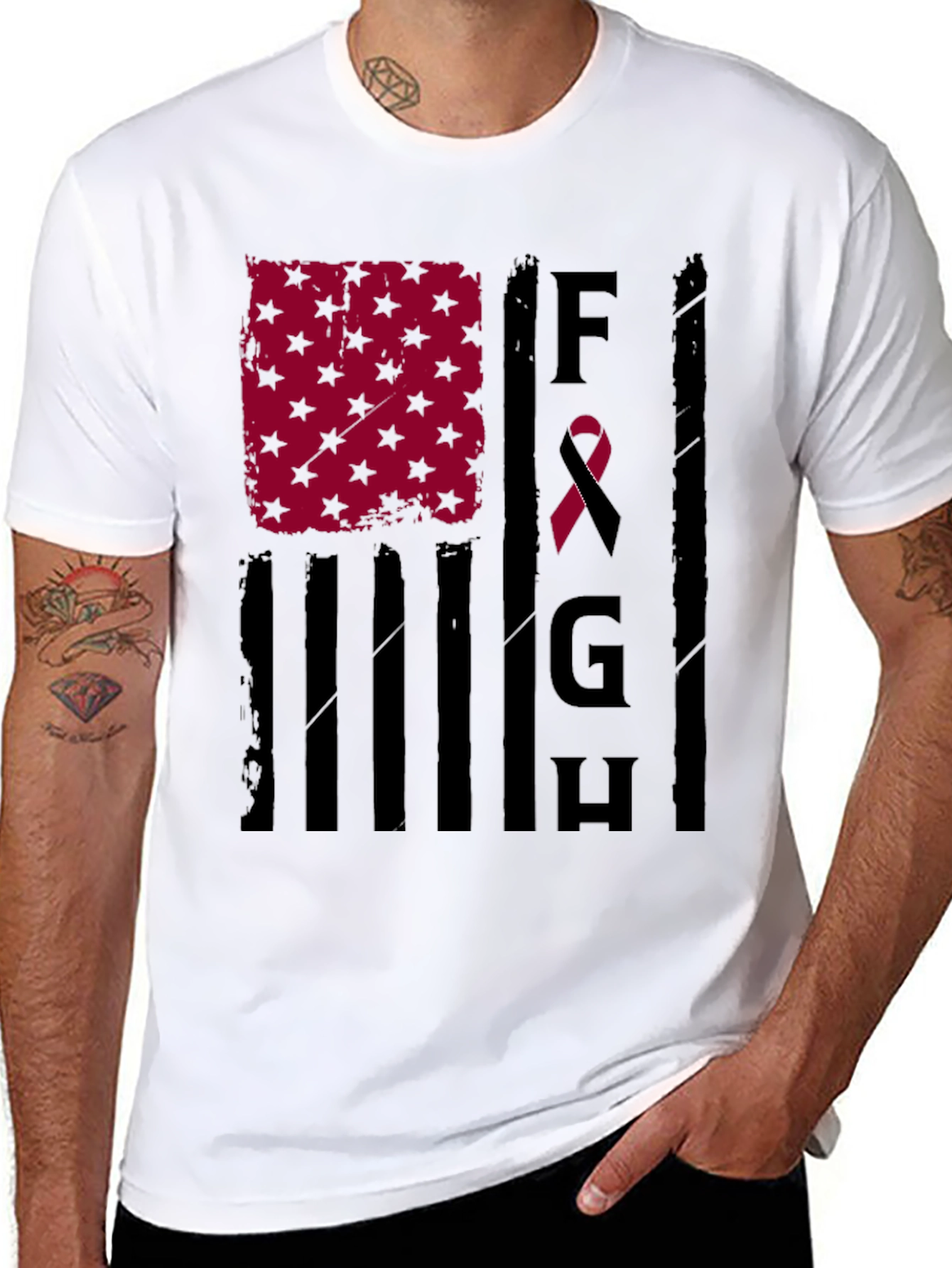 Fight T-Shirt: American Flag Breast Cancer Awareness