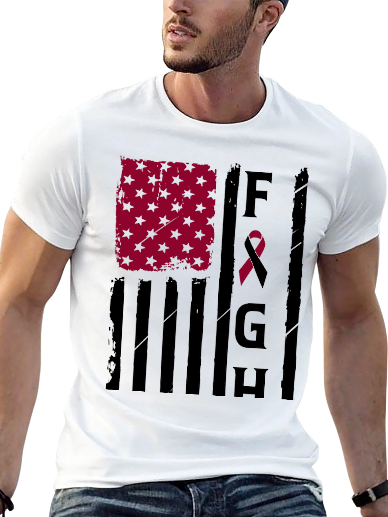 Fight T-Shirt: American Flag Breast Cancer Awareness