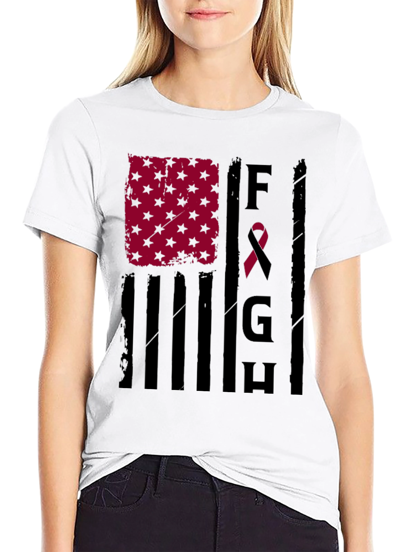 Fight T-Shirt: American Flag Breast Cancer Awareness