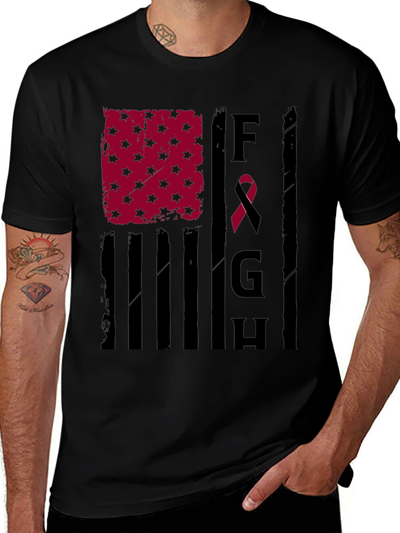 Fight T-Shirt: American Flag Breast Cancer Awareness