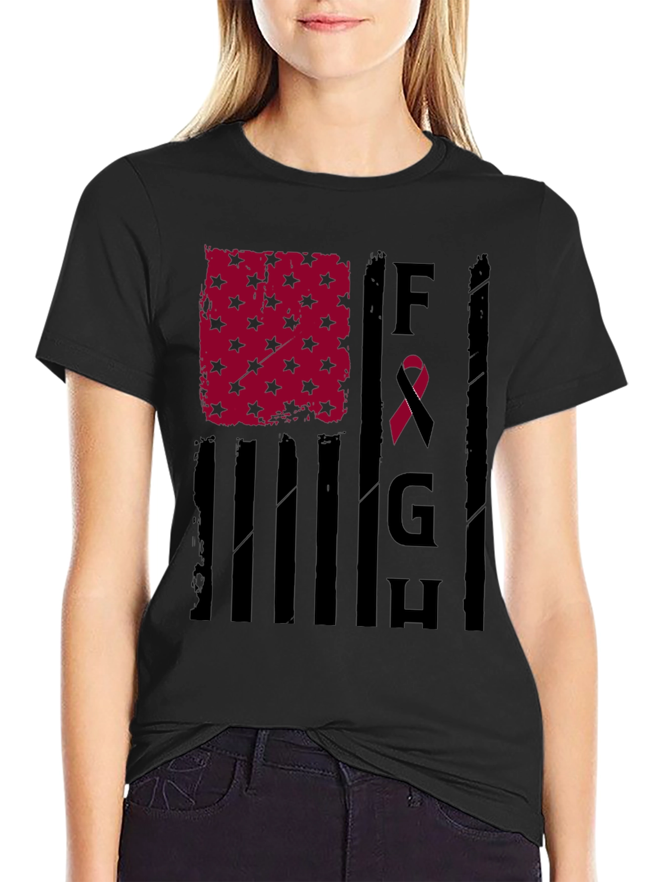 Fight T-Shirt: American Flag Breast Cancer Awareness