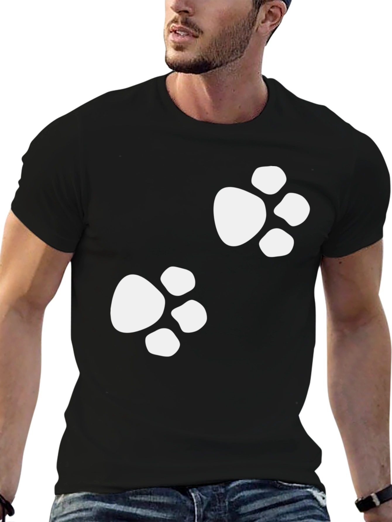 Paw Print Tee - Casual Black Cotton Shirt