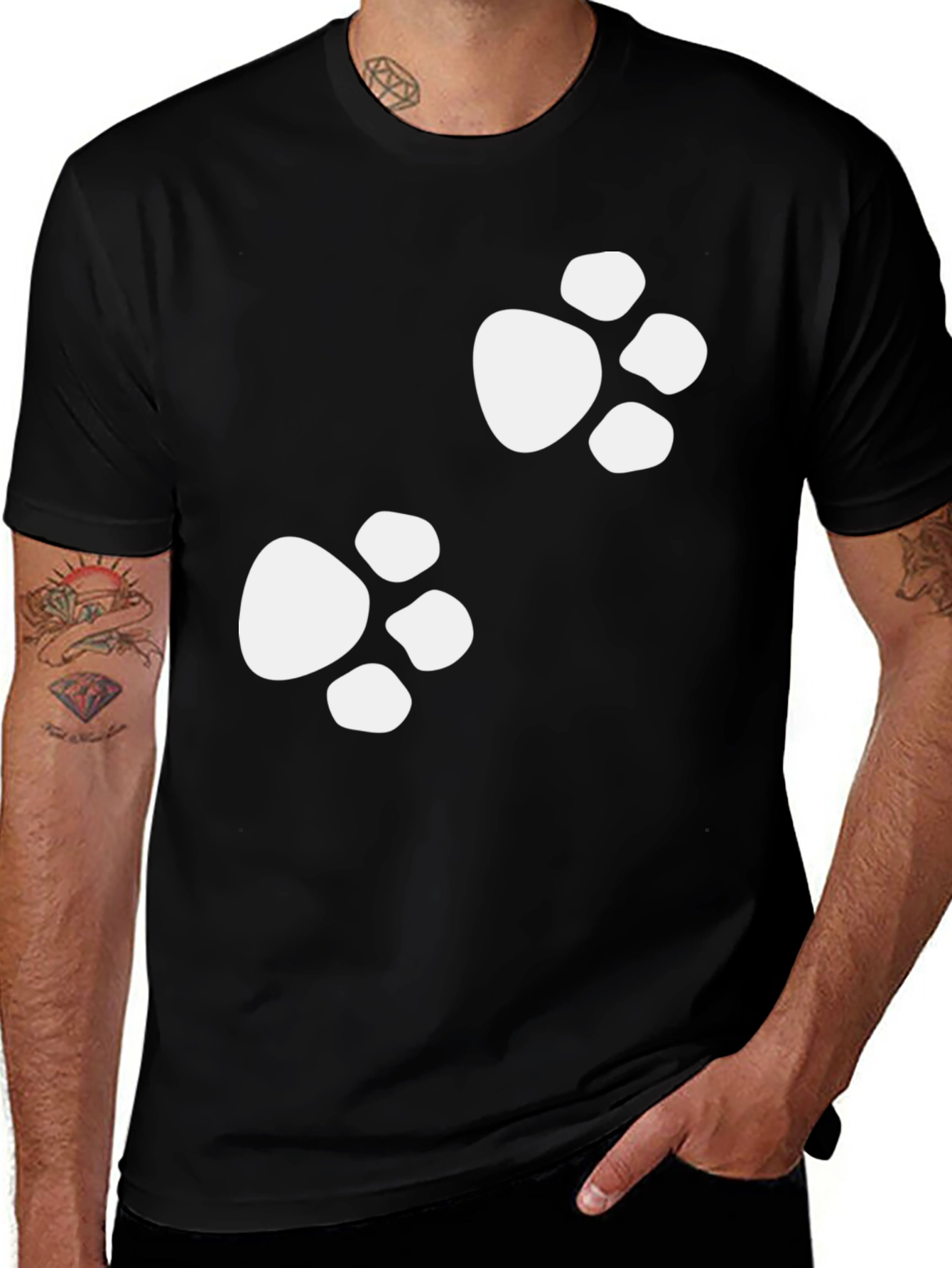 Paw Print Tee - Casual Black Cotton Shirt