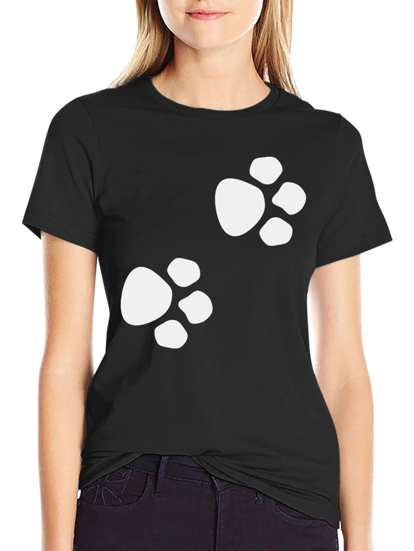 Paw Print Tee - Casual Black Cotton Shirt