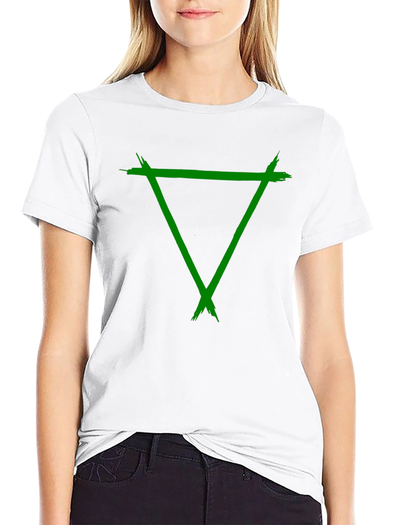 Green Triangle Graphic Black Tee Shirt
