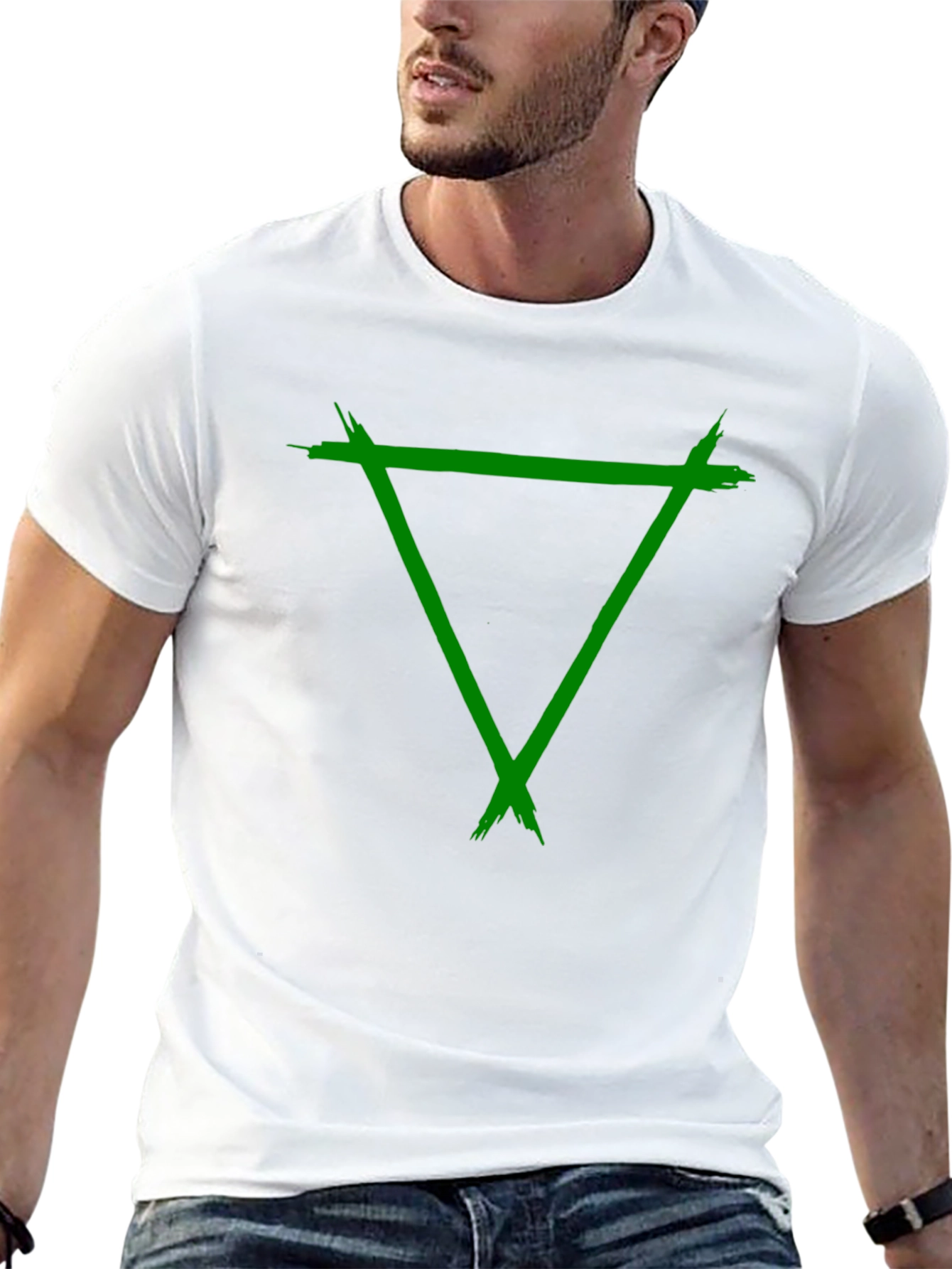 Green Triangle Graphic Black Tee Shirt