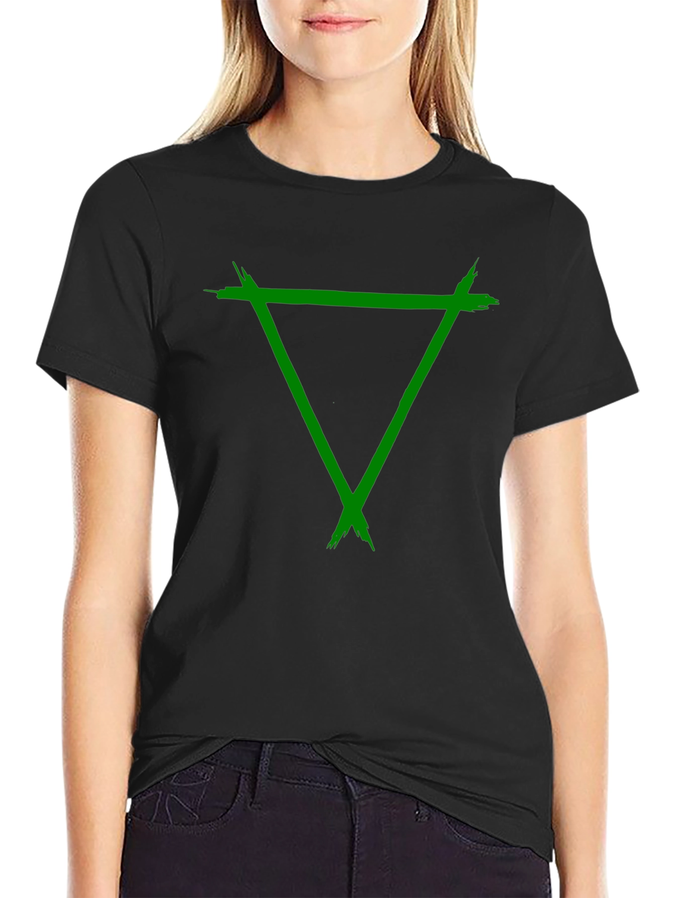 Green Triangle Graphic Black Tee Shirt