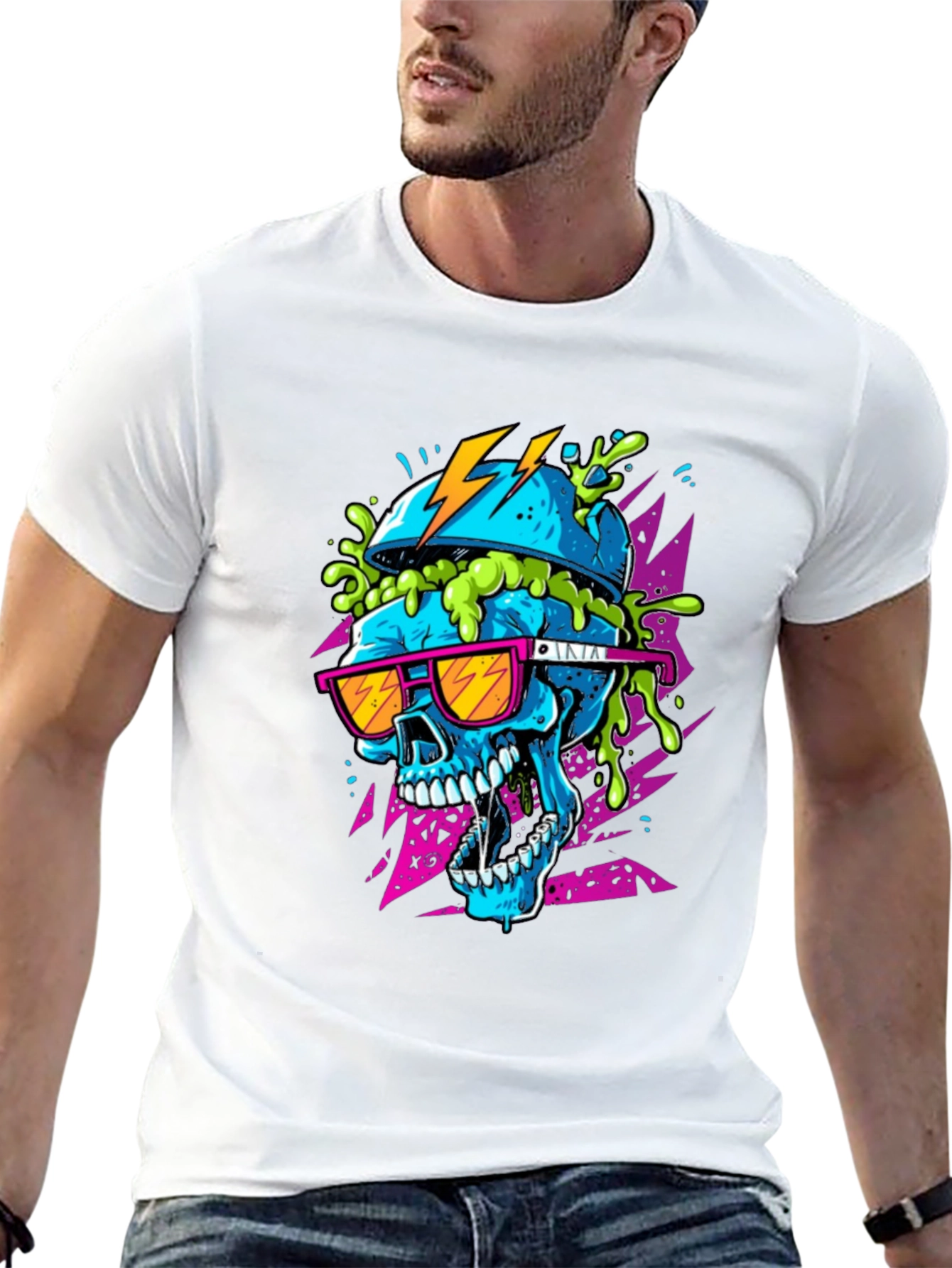Neon Skull Graphic Tee - Black