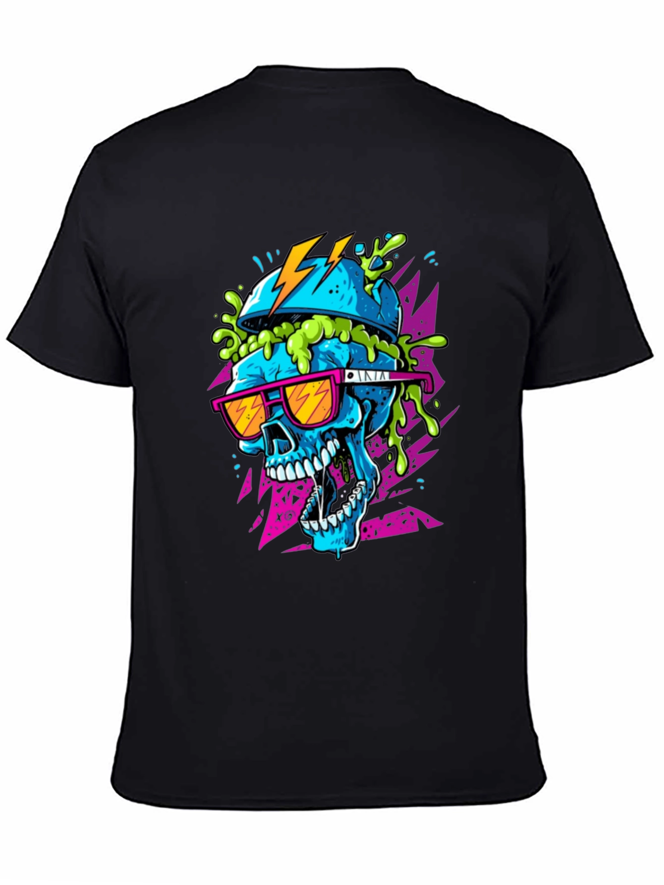 Neon Skull Graphic Tee - Black