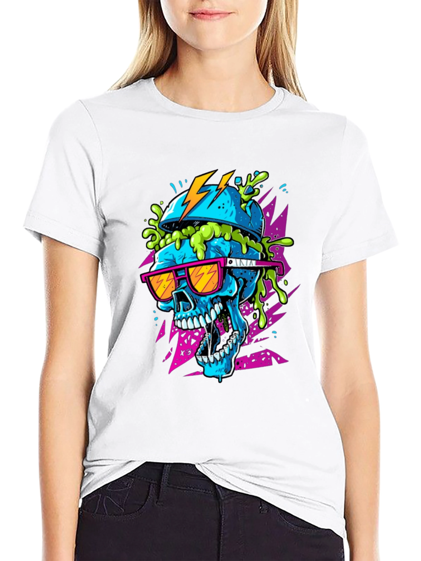 Neon Skull Graphic Tee - Black