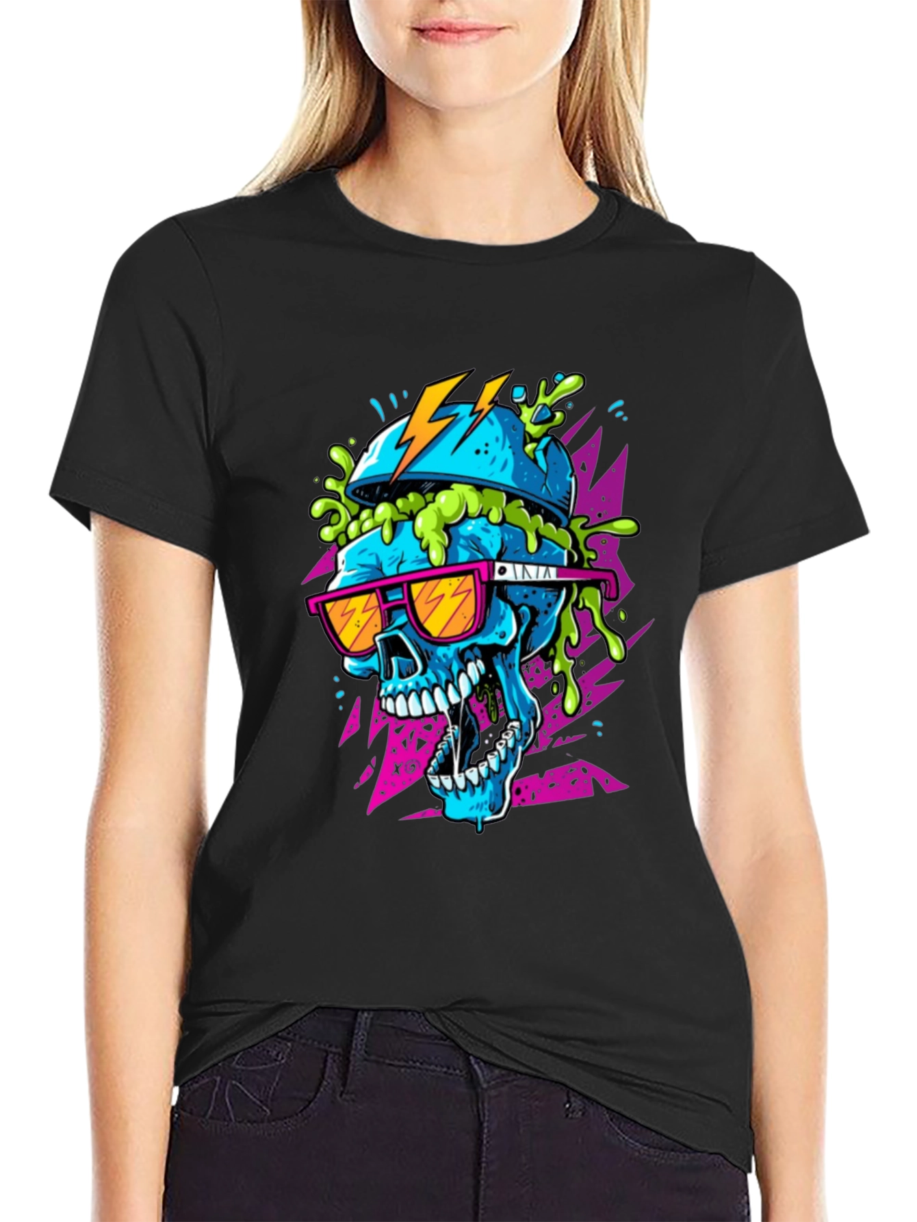 Neon Skull Graphic Tee - Black